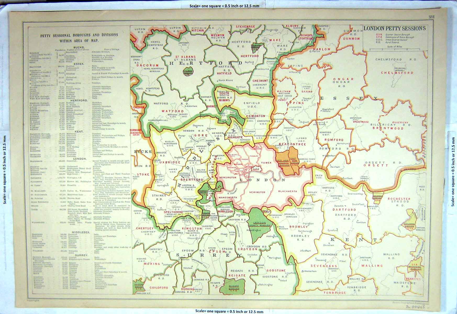 Old Print Map England Plan London Petty Sessions Wimbledon Hertford C1910 20th