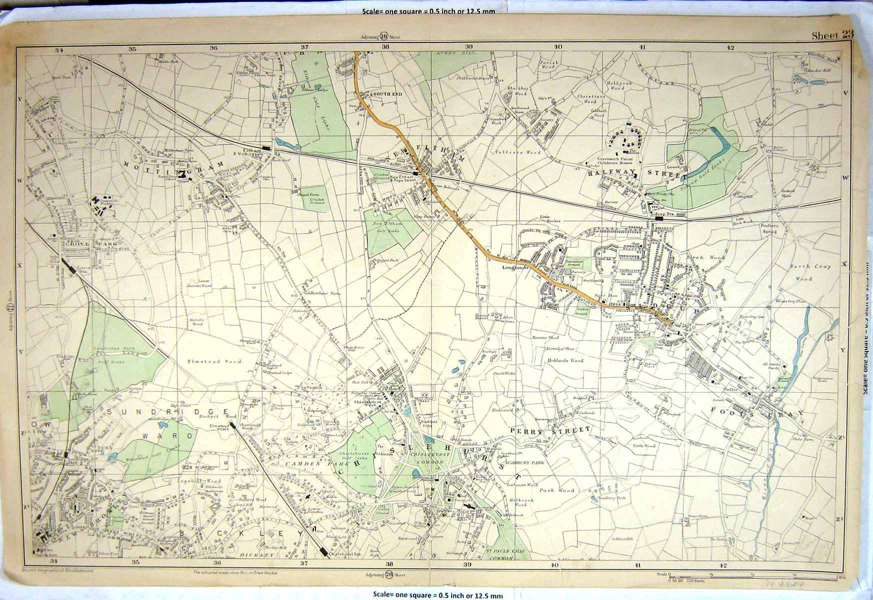Antique Print Map England Street Plan London Chiselhurst Perry Camden C1950