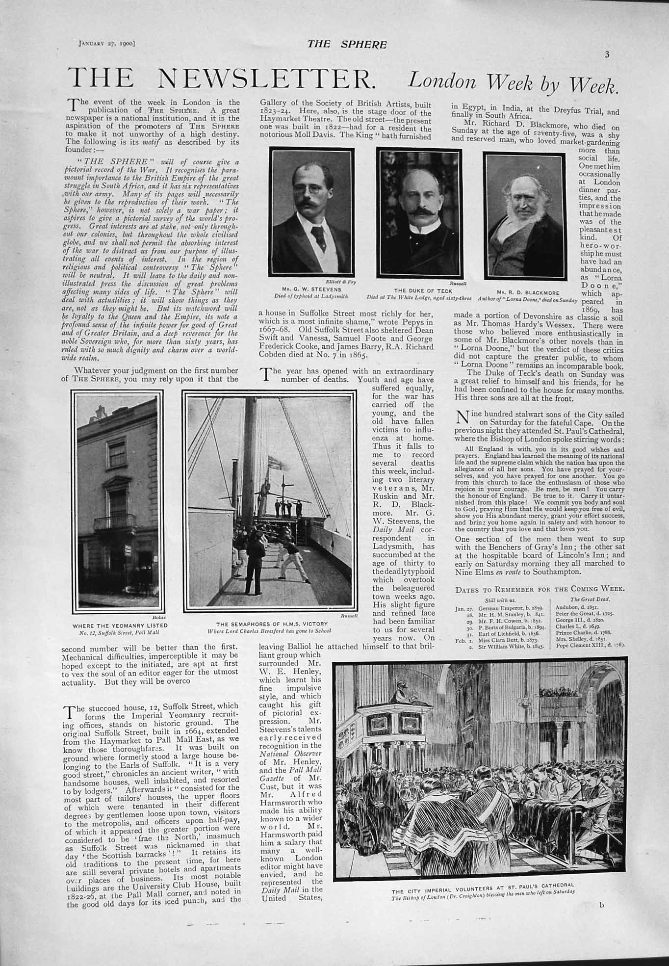 Original Old Antique Print 1900 Ship Victory Duke Teck Paul'S Cathedral Chatham