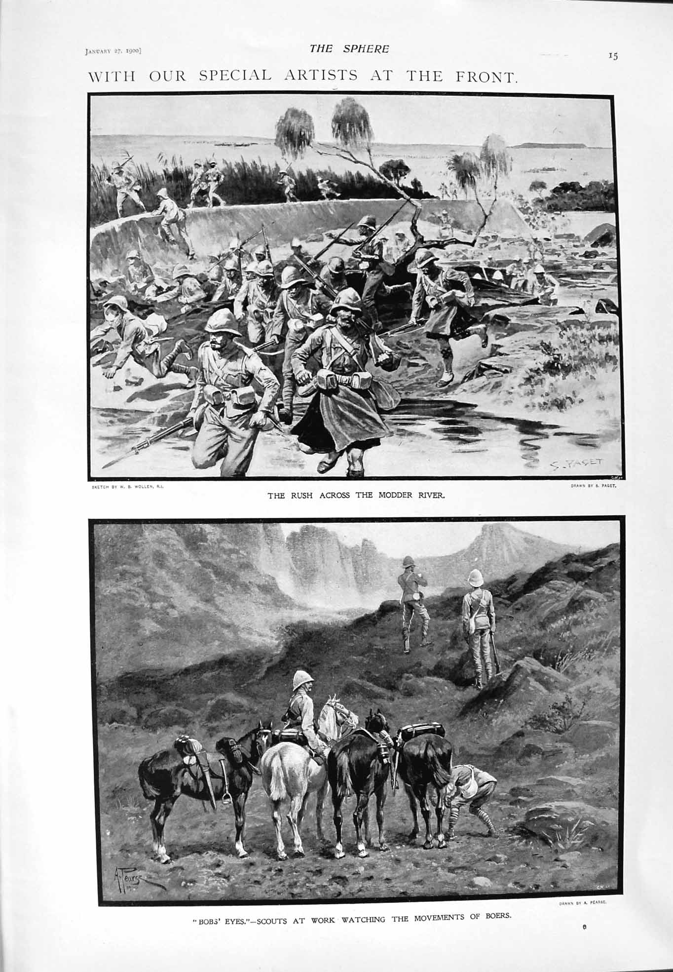 Original Old Antique Print 1900 Modder River Siers War Lord Roberts Kitchener