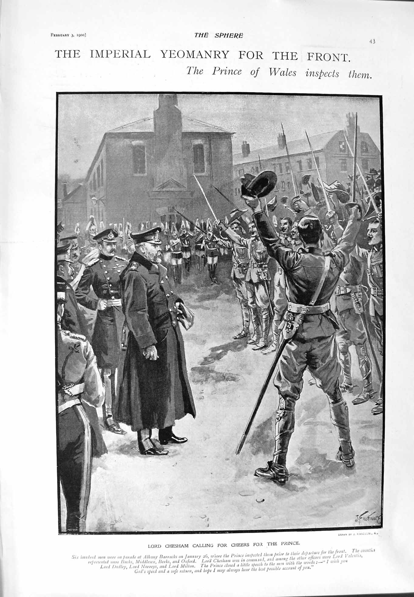 Original Old Antique Print 1900 Prince Wales Lord Chesham Yeomanry Sir Primrose