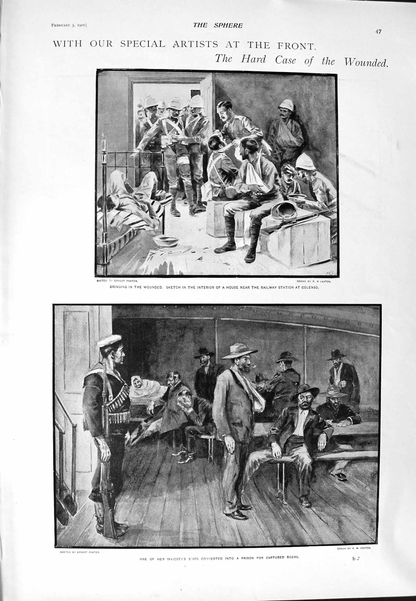 Original Old Antique Print 1900 Wounded Siers War Colenso Buller Biograph Army