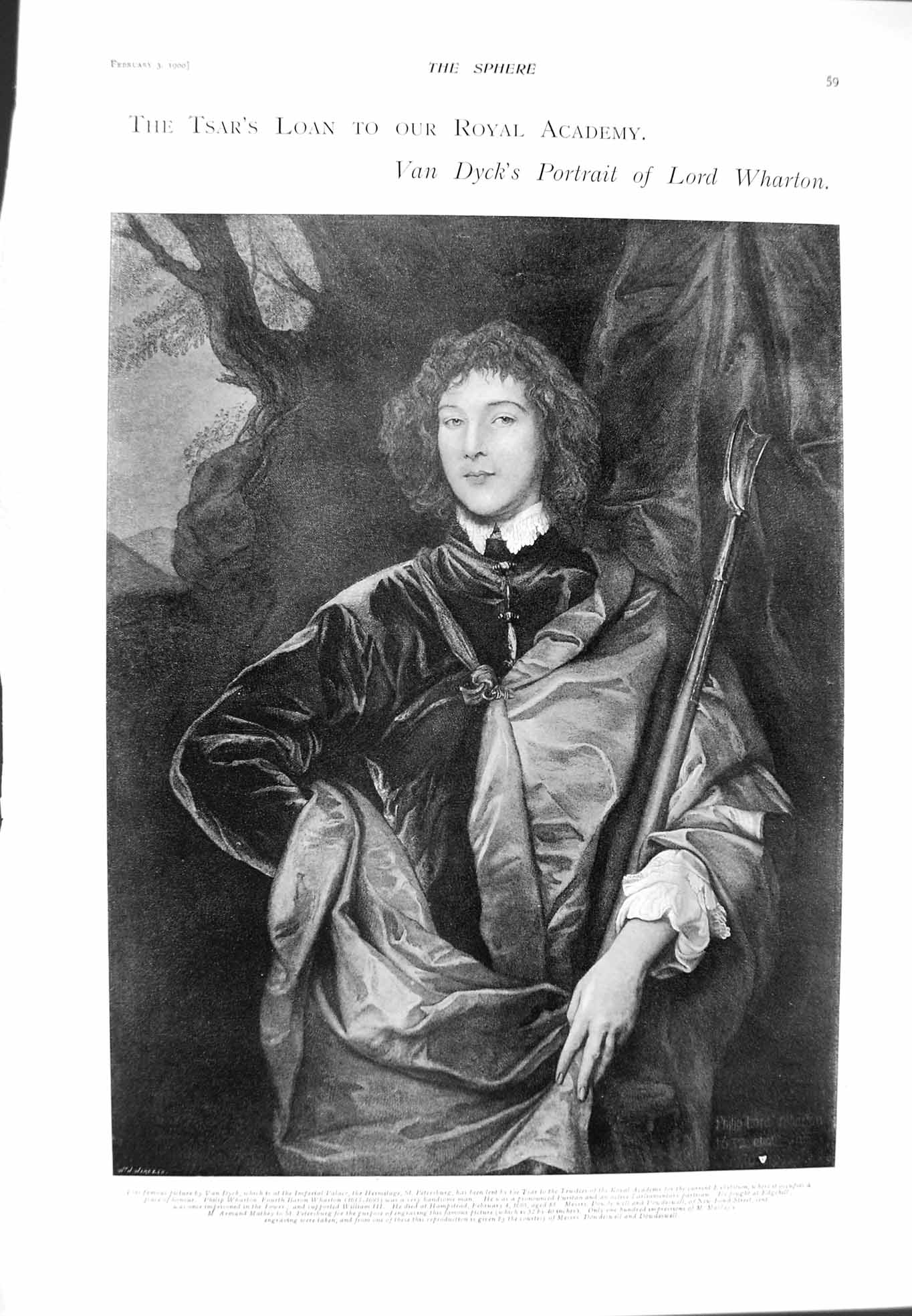 Original Old Antique Print 1900 Van Dyck Lord Wharton Art Children Blind Mice