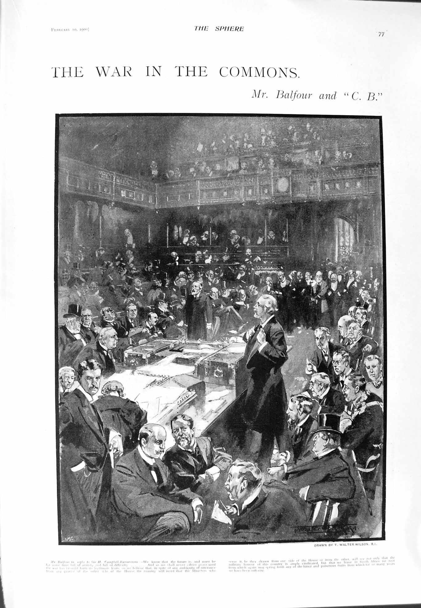 Old Antique Print 1900 Commons Balfour Campbell-Bannerman Priestley Drury 20th