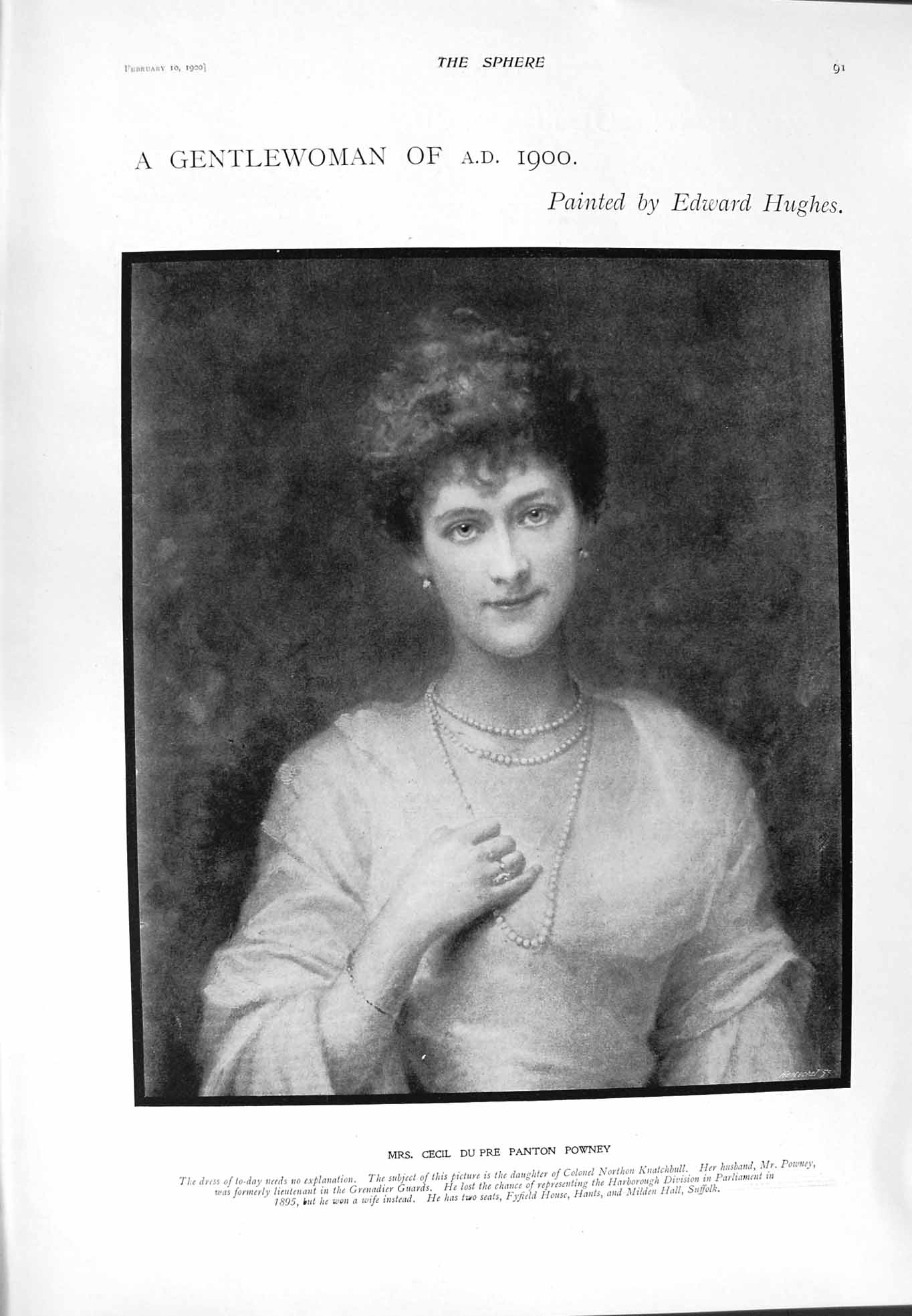 Original Old Antique Print 1900 Mrs Cecil Panton Powney Crichton Talbot Marsham