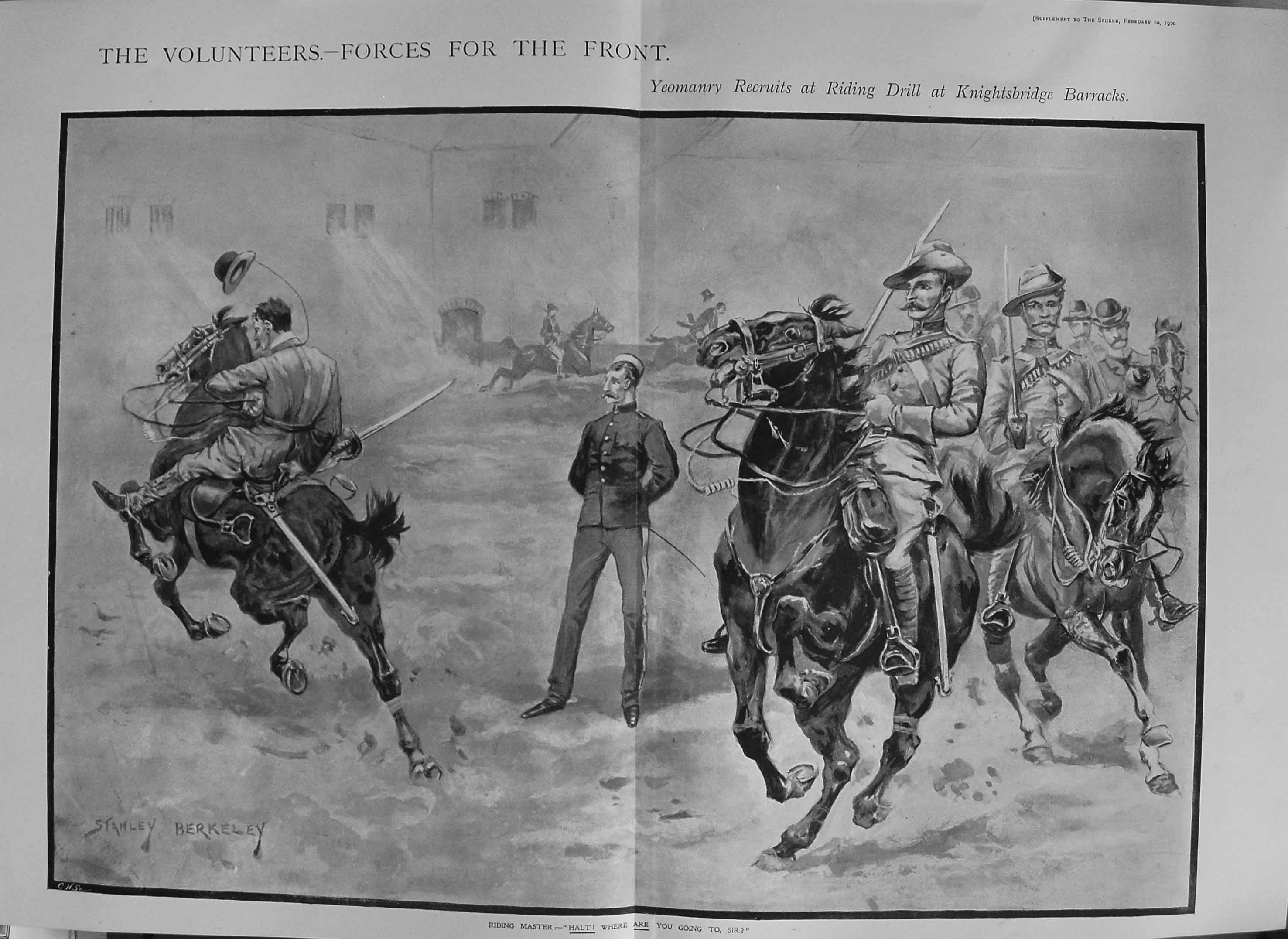Old Antique Print 1900 Yeomanry Recruits Horses Knightsbridge Barracks 20th