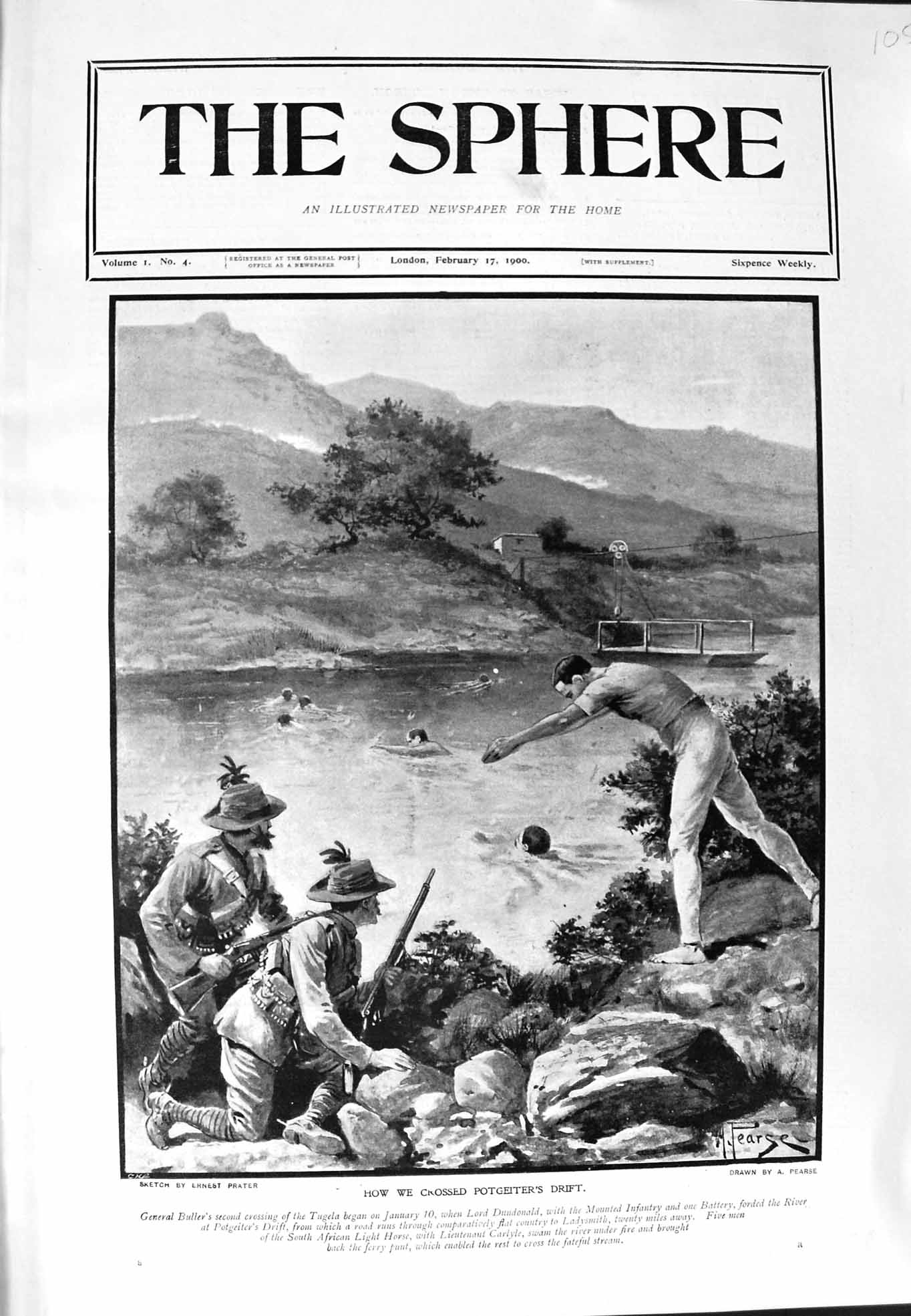 Original Old Antique Print 1900 General Buller River Tugela Lord Dundonald Army