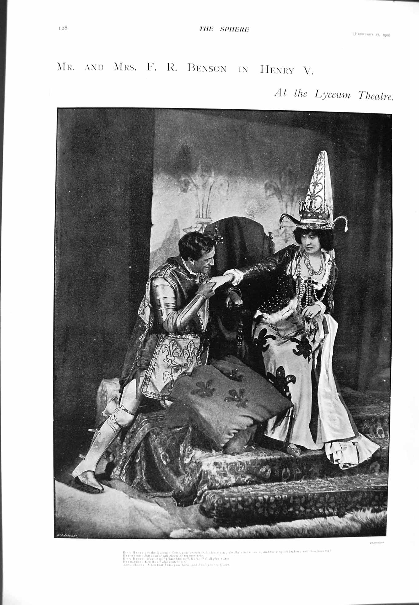 Old Antique Print 1900 Benson Henry V Lyceum Theatre Children Fairy Tale 20th