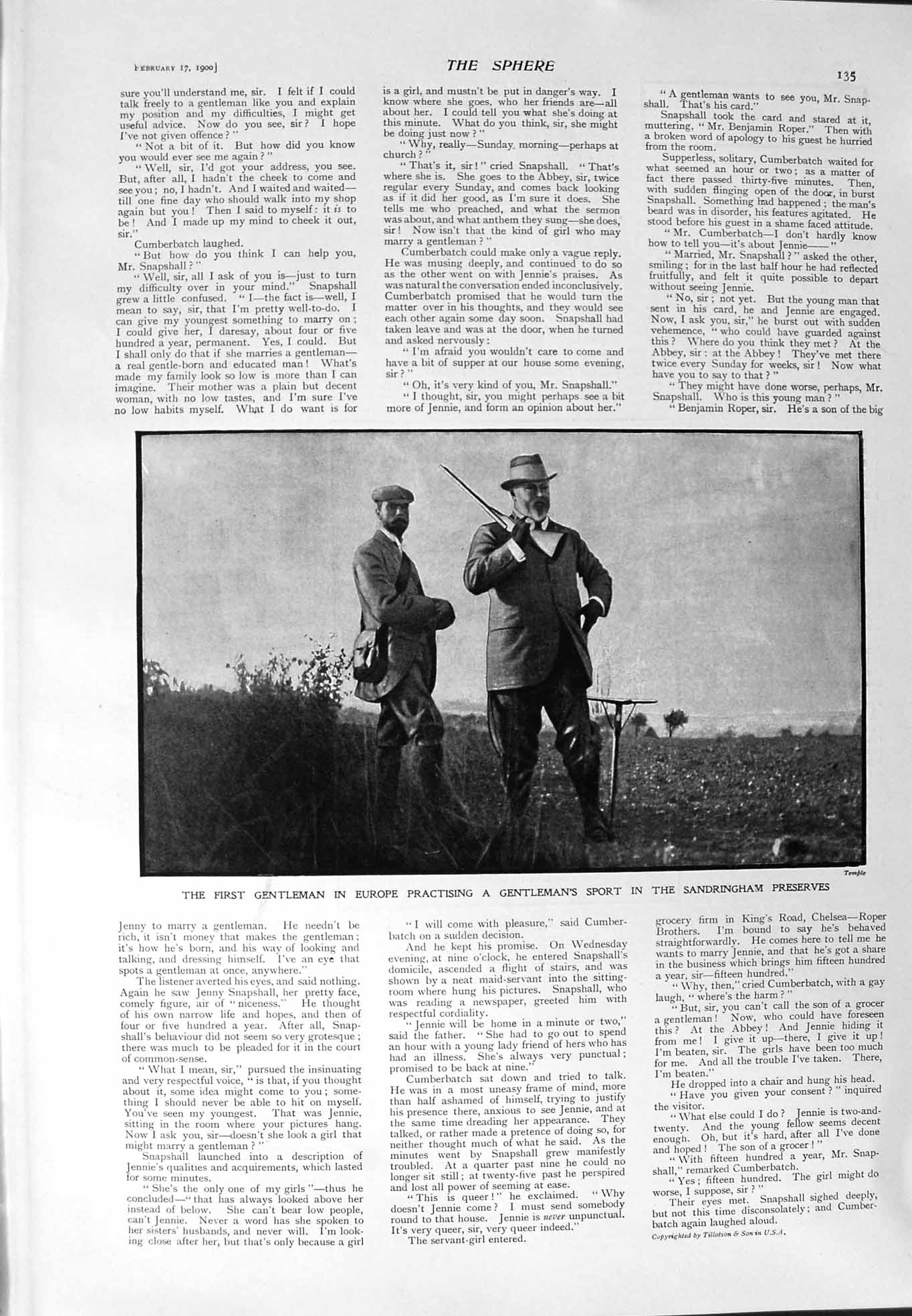 Original Old Antique Print 1900 Gentleman Shooting Sandringham Rudyard Kipling