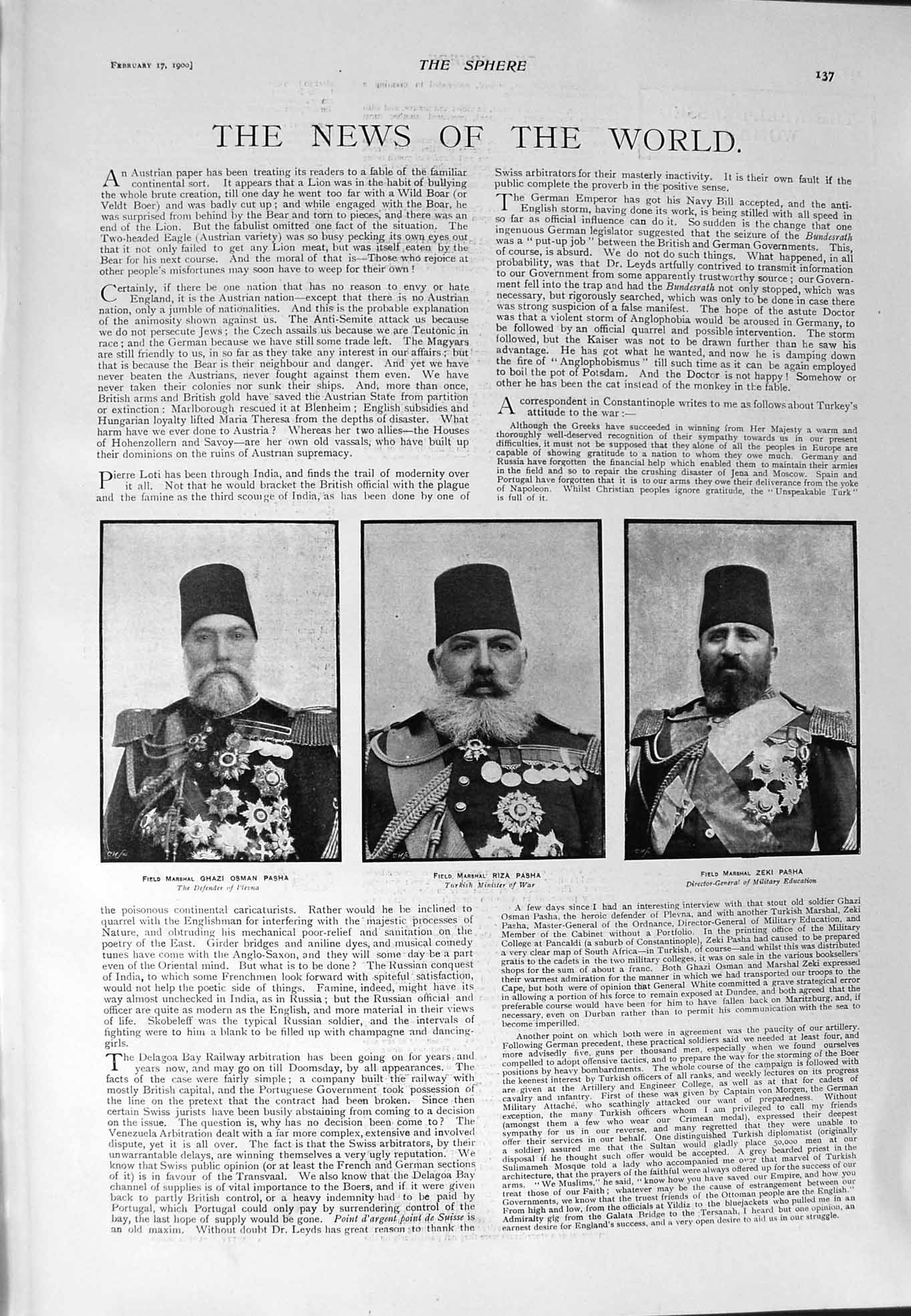 Old Antique Print 1900 Field Marshal Osman Zeki Riza Pasha Vanburgh Gown 20th