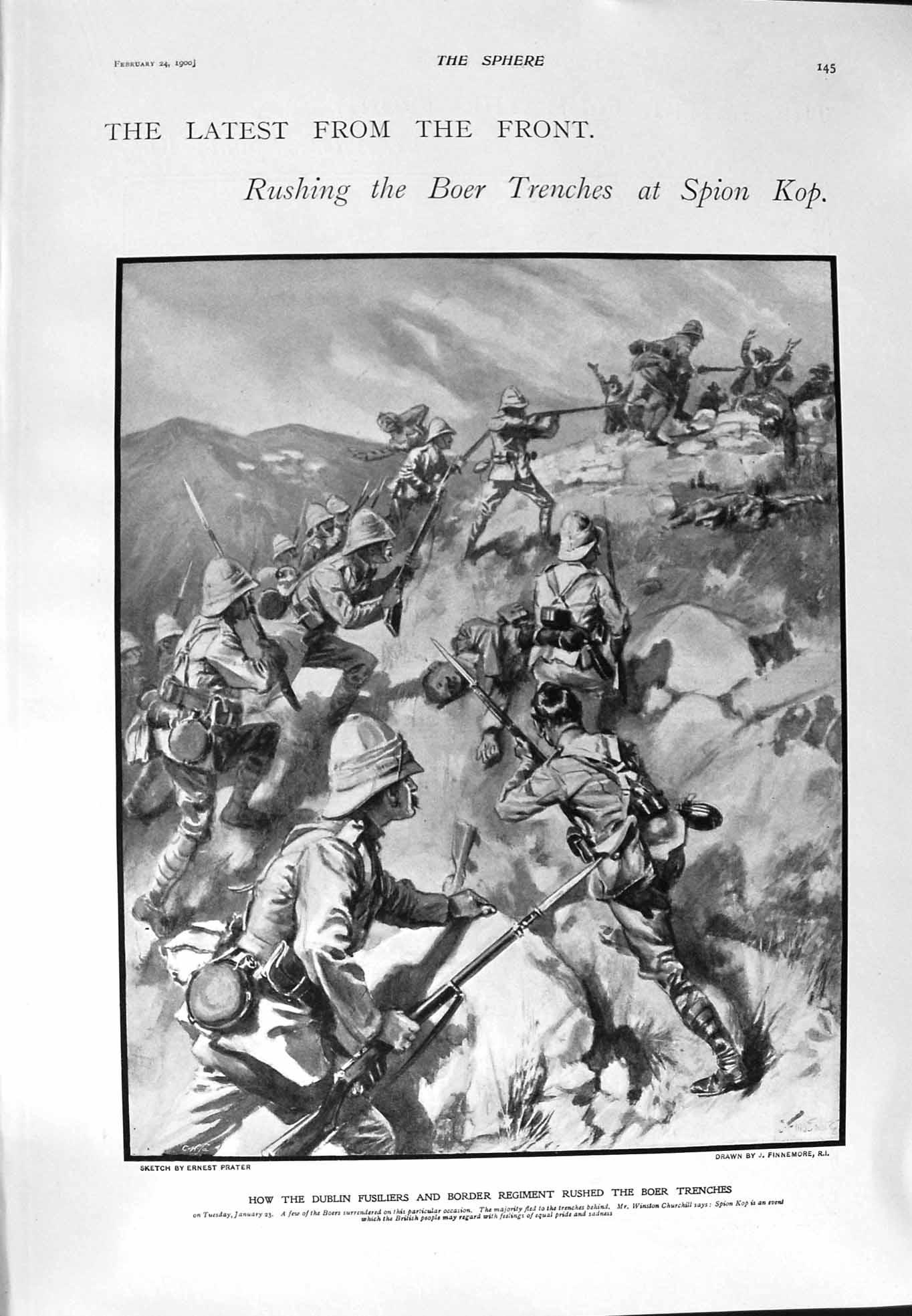 Old Antique Print 1900 Dublin Fusiliers Boer War Spoin Kop Moir Hospital 20th