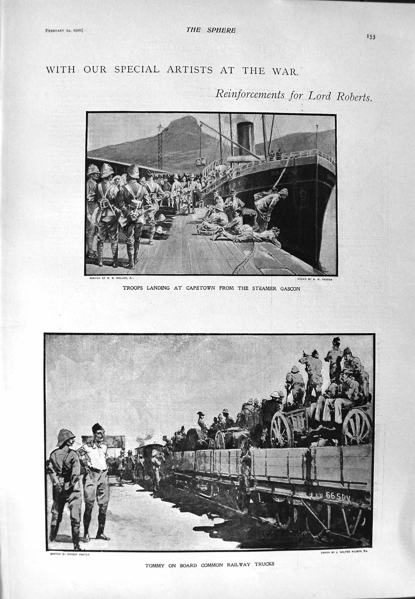 Original Old Antique Print 1900 Tommy Troops Ship Gascon Railway Gatacre Horses