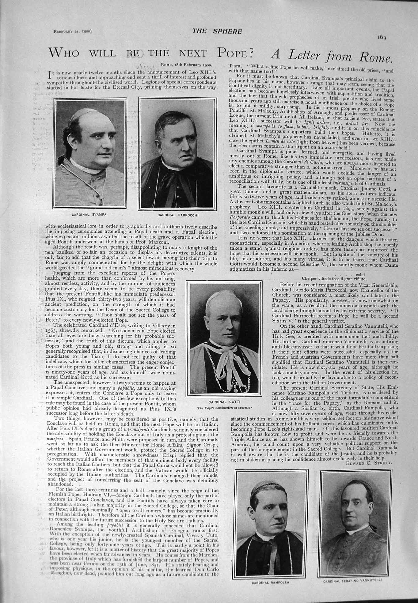 Old Antique Print 1900 Cardinal Svampa Parrocchi Gotti Jersey Parliament 20th