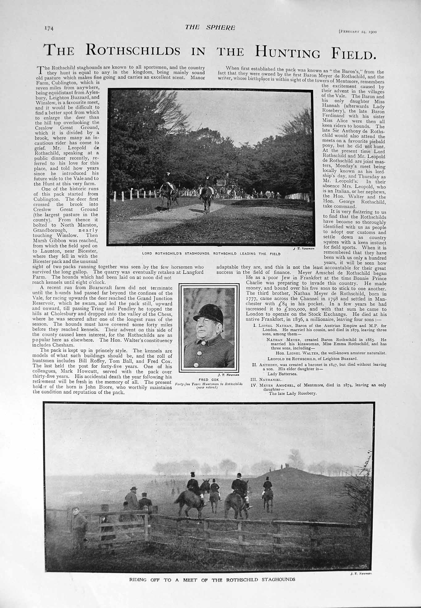 Original Old Antique Print 1900 Lord Rothschild Staghounds Coats Smiles Bronte