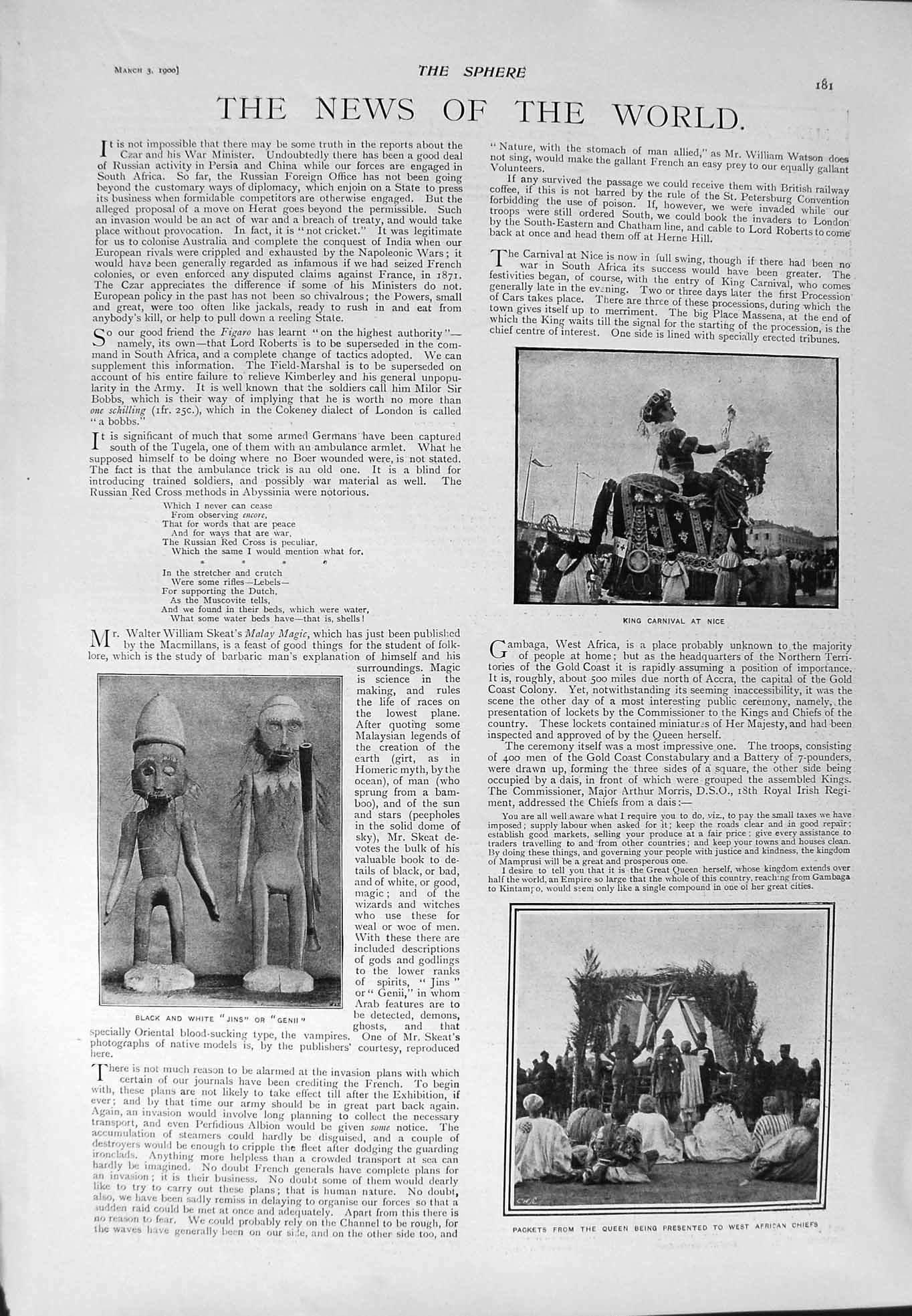 Old Antique Print 1900 King Carnival Nice Queen Chiefs Welby Traill Men 20th