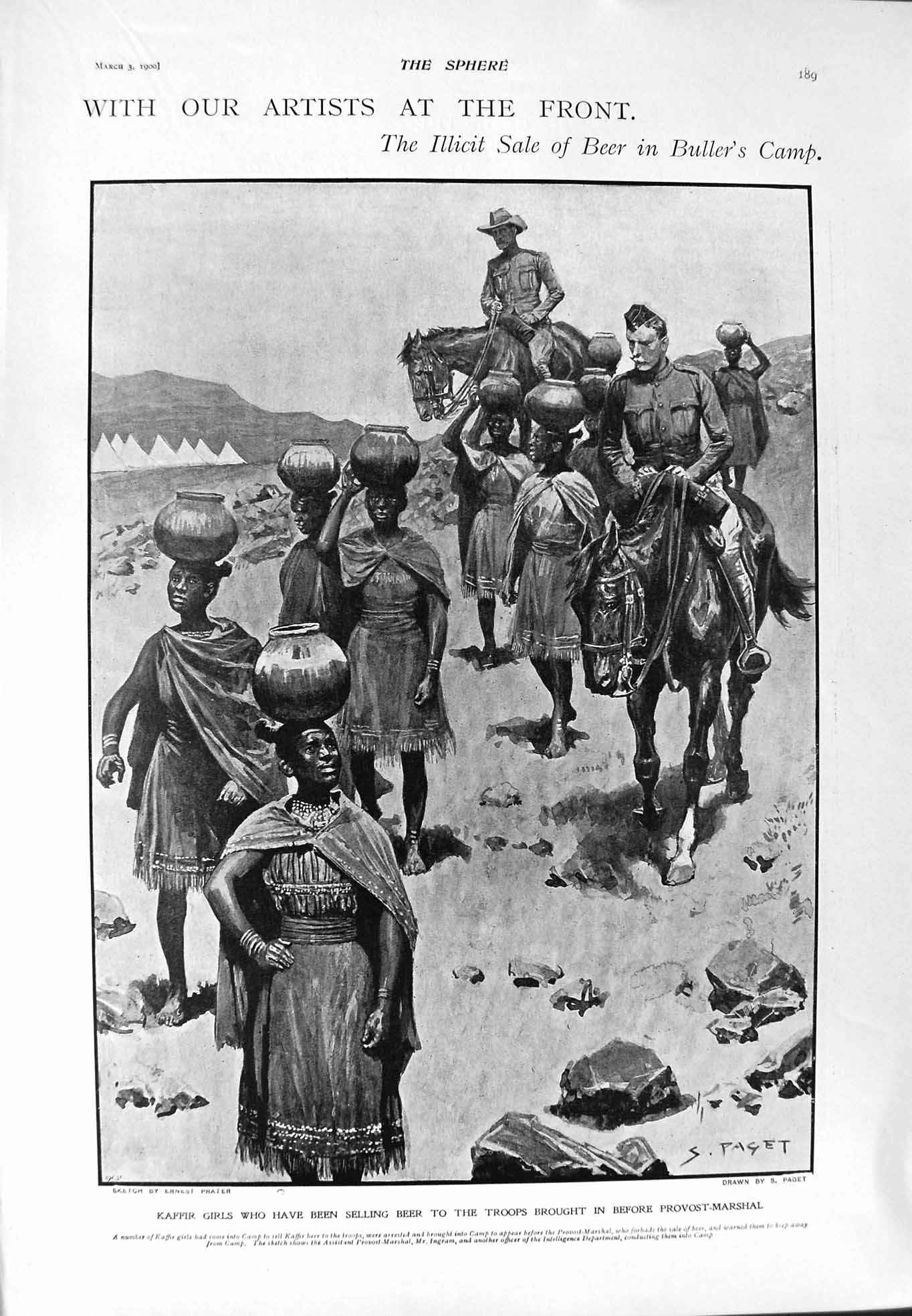 Original Old Antique Print 1900 Beer Bullers Camp Kaffir Lord Roberts Jacobsdal