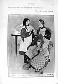 Original Old Antique Print 1900 Children Knitting Siers Milman Jenkinson Clerk