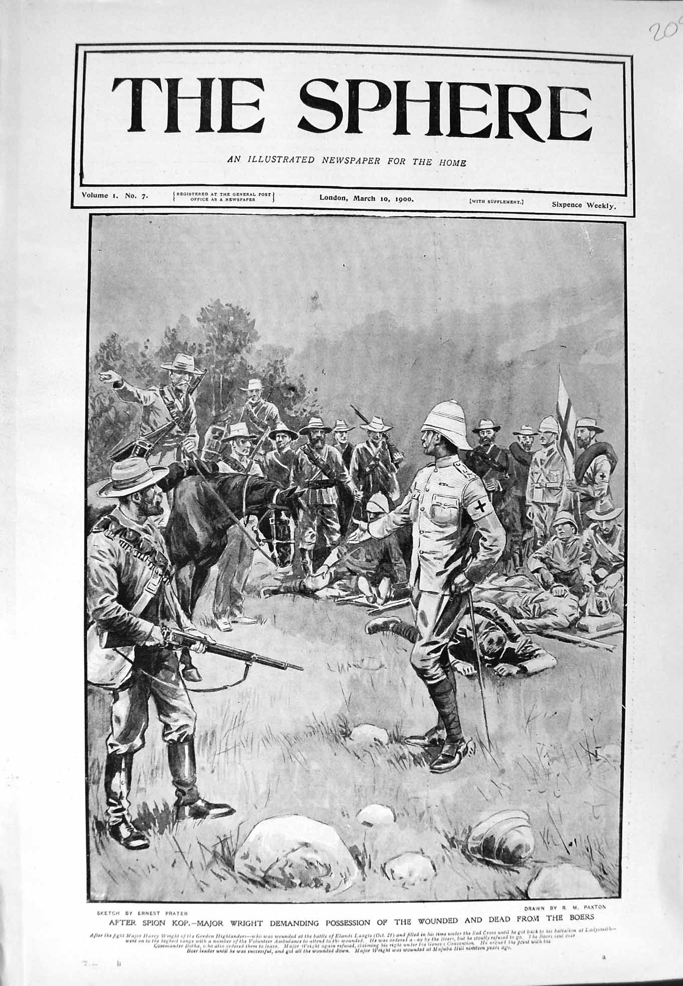 Original Old Antique Print 1900 Spion Kop War Kajor Wright Gordon Highlanders