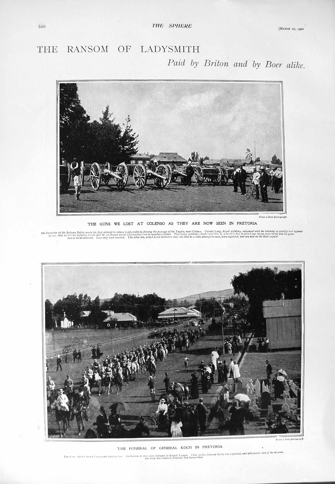 Old Antique Print 1900 Ladysmith Funeral Koch Pretoria Train Railway War 20th