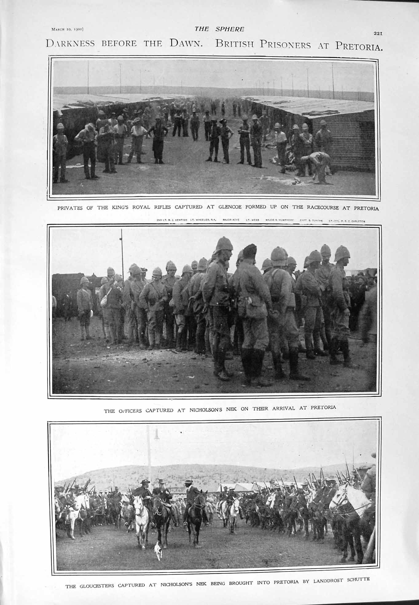 Original Old Antique Print 1900 British Prisoners Pretoria Glencow Chamberlain
