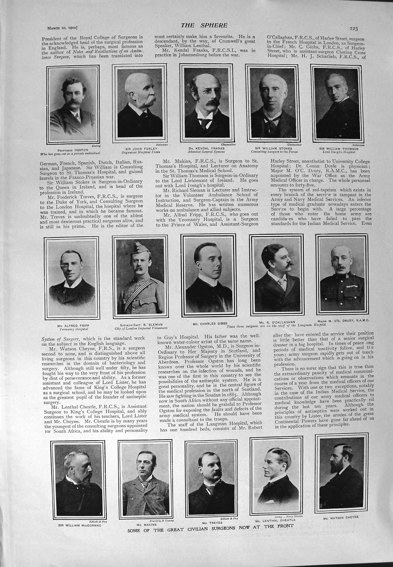 Old Antique Print 1900 Furley Gibbs Surgeons Fripp Drury General Mareuil 20th