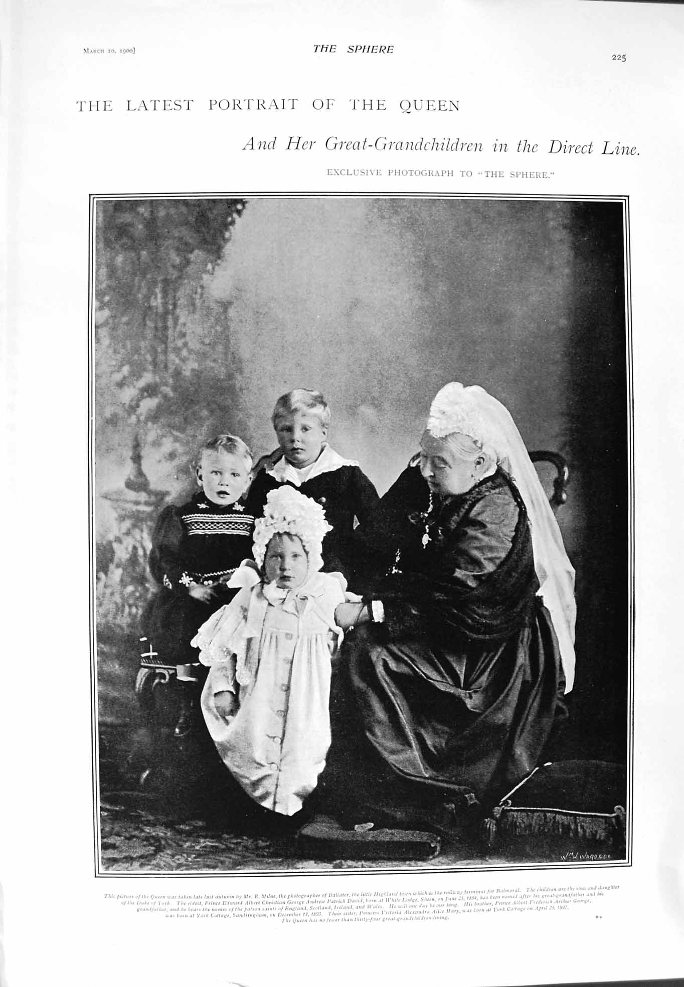 Old Antique Print 1900 Queen Victoria Grandchildren Walter Scott Michael 20th