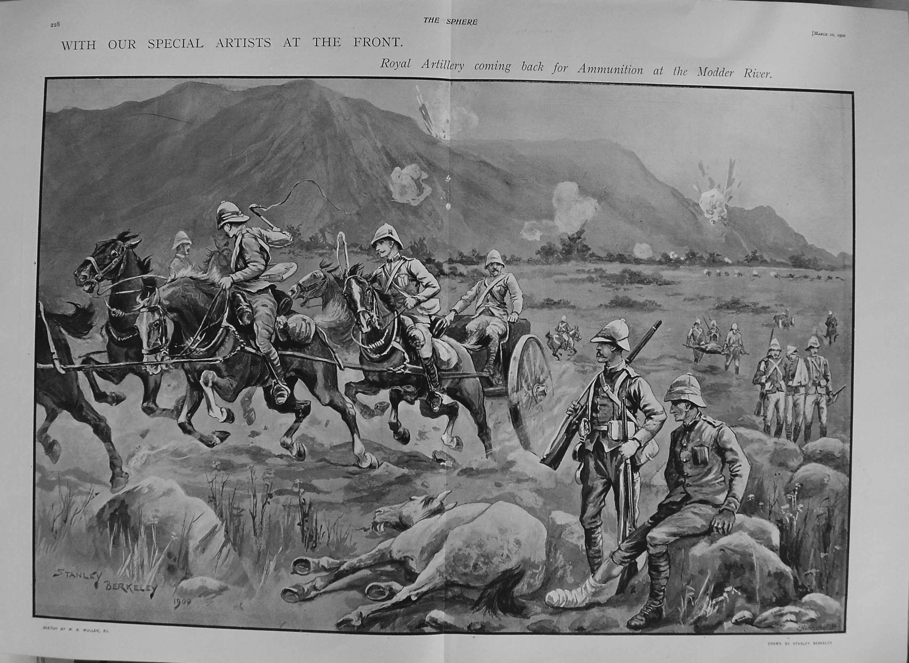 Old Antique Print 1900 Royal Artillery Ammunition Modder River War Army 20th