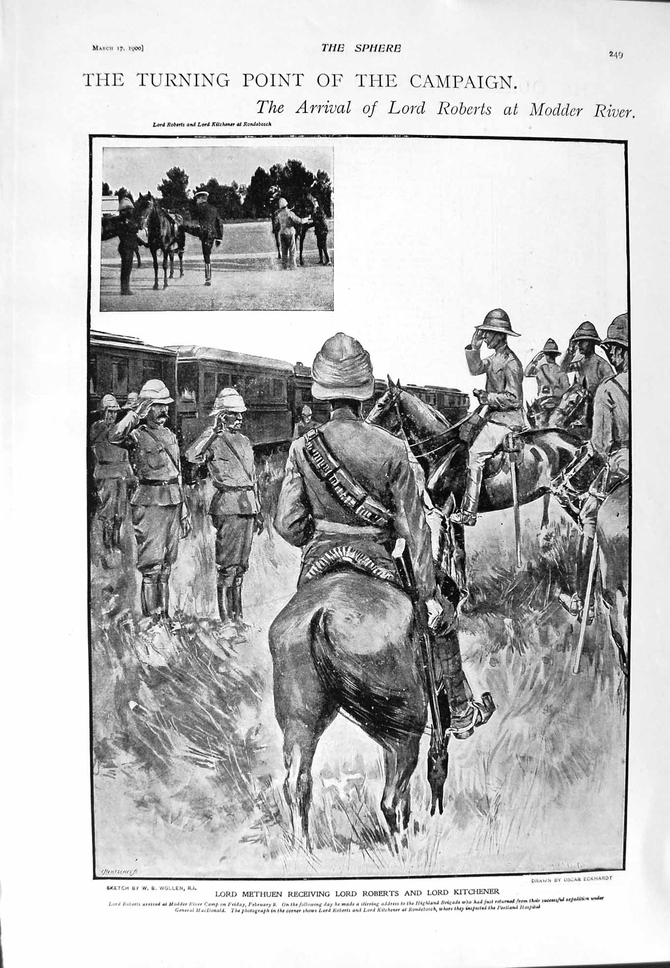 Original Old Antique Print 1900 Lord Roberts Modder River War Maclean Theatre