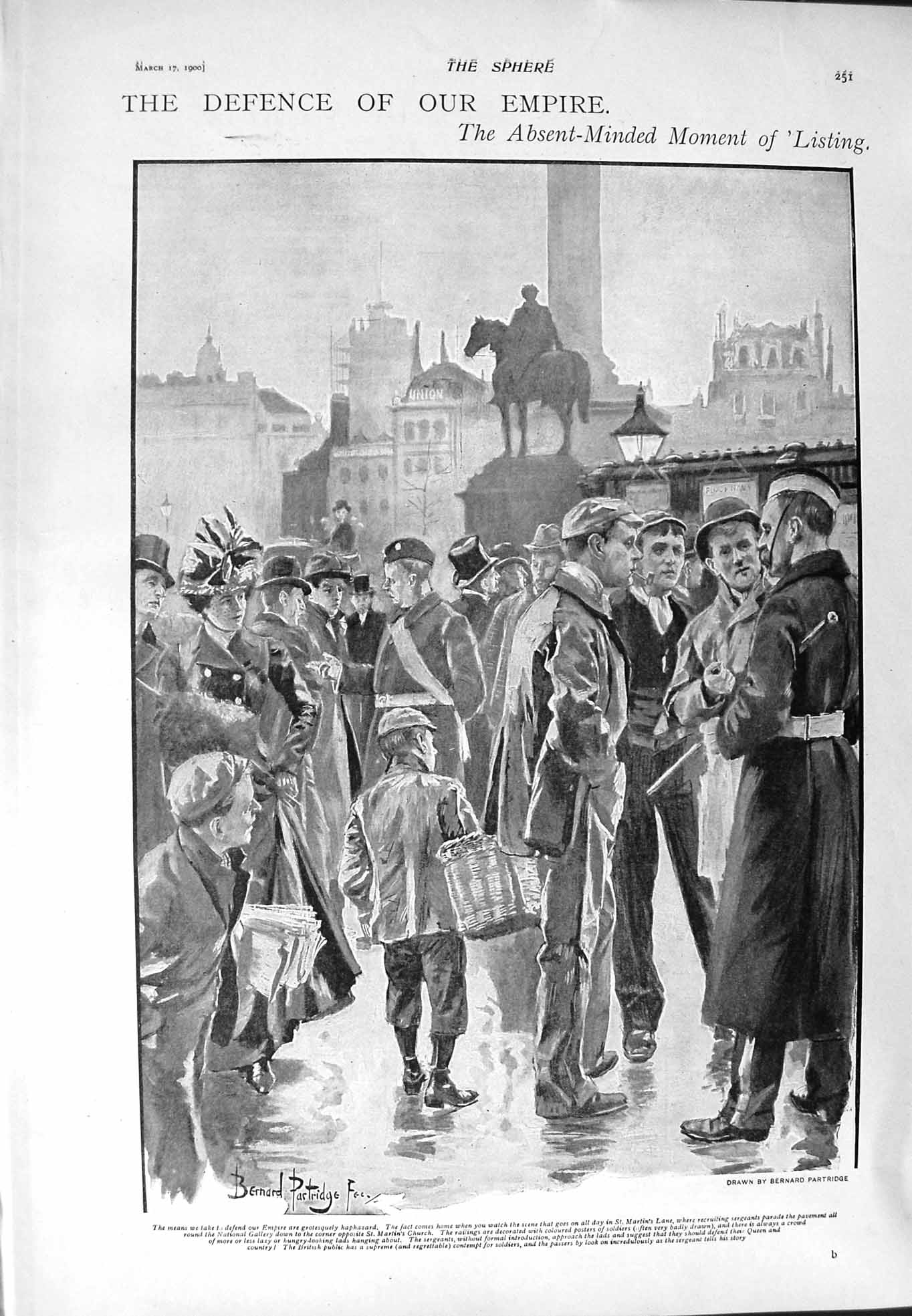 Old Antique Print 1900 Statue Nelson Martin'S Church Brabant Warren War 20th
