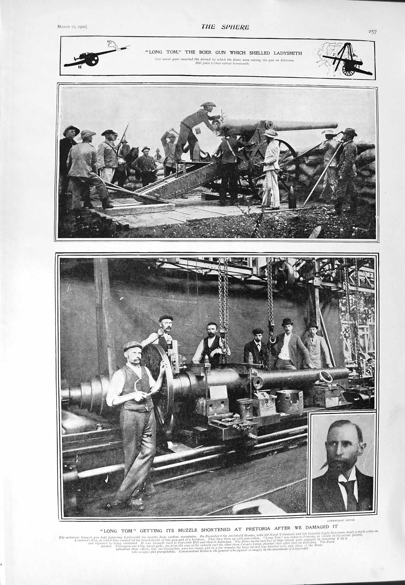 Original Old Antique Print 1900 Long Tom Boer War Gun Ladysmith Train Kraipan
