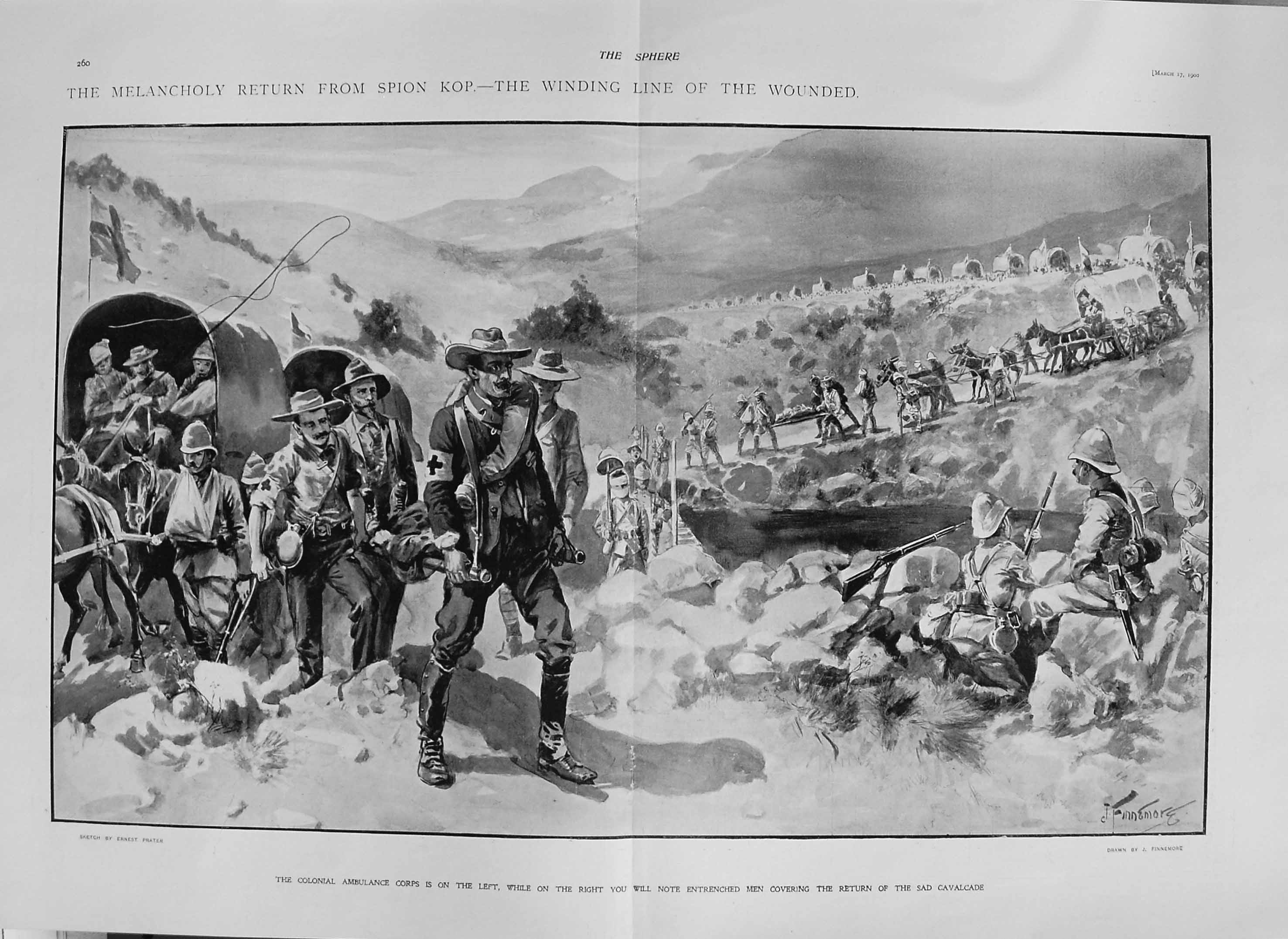 Original Old Antique Print 1900 Colonial Ambulance Corps Spion Kop War Siers