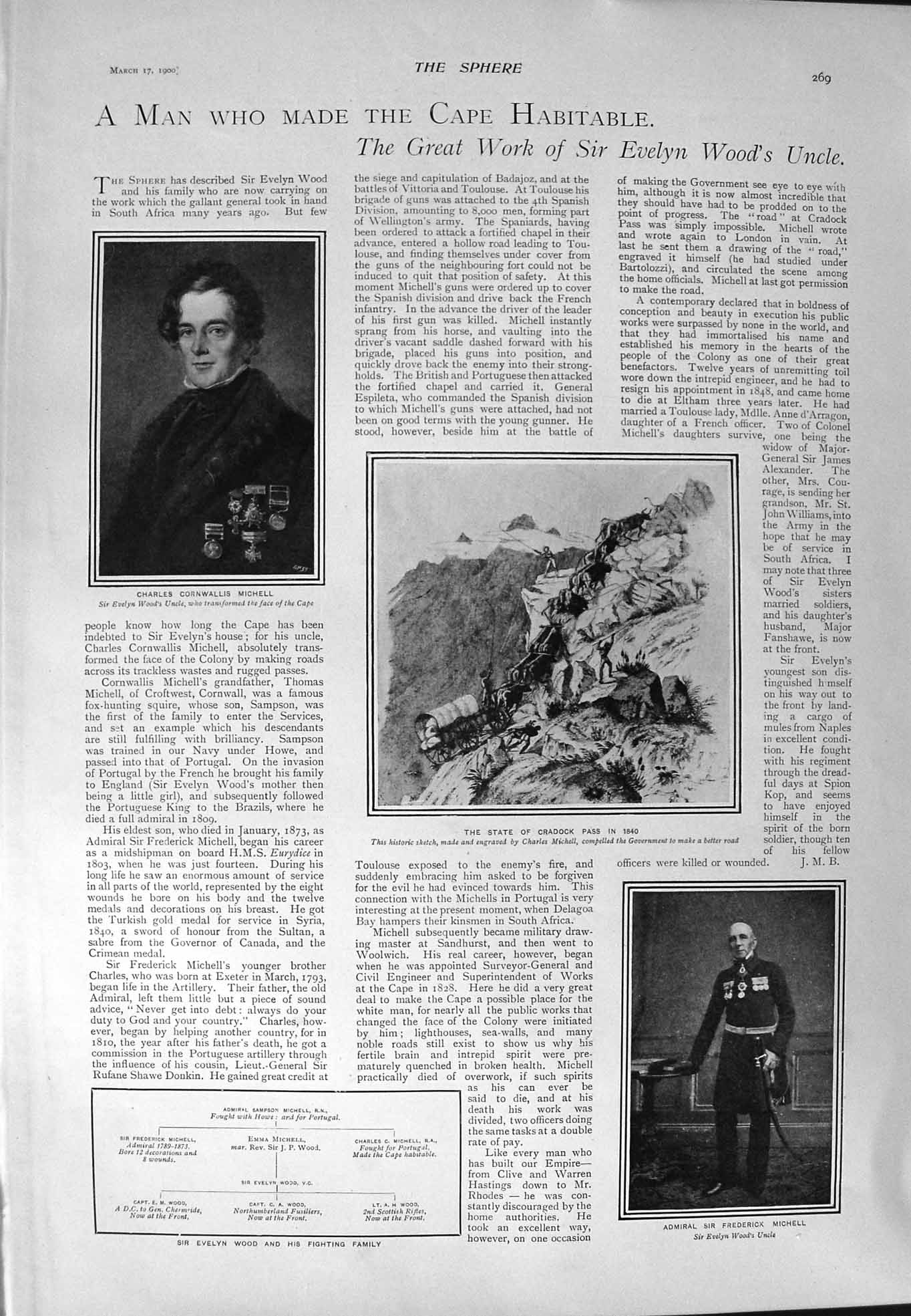 Original Old Antique Print 1900 Charles Michell Evelyn Wood Cradock Silencieux
