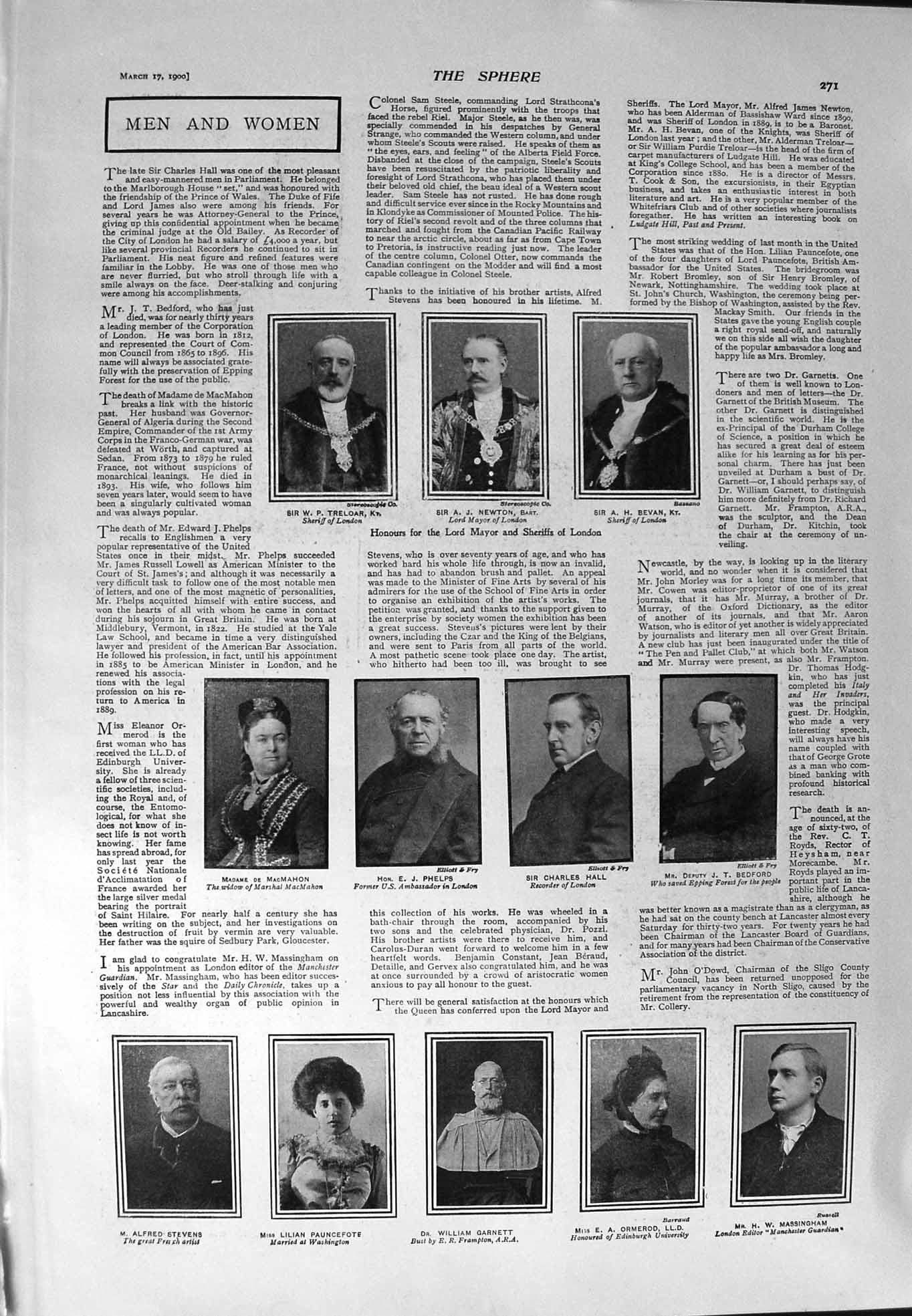 Old Antique Print 1900 Garnett Phelps Hall Bedford Stevens Irving Ashwell 20th