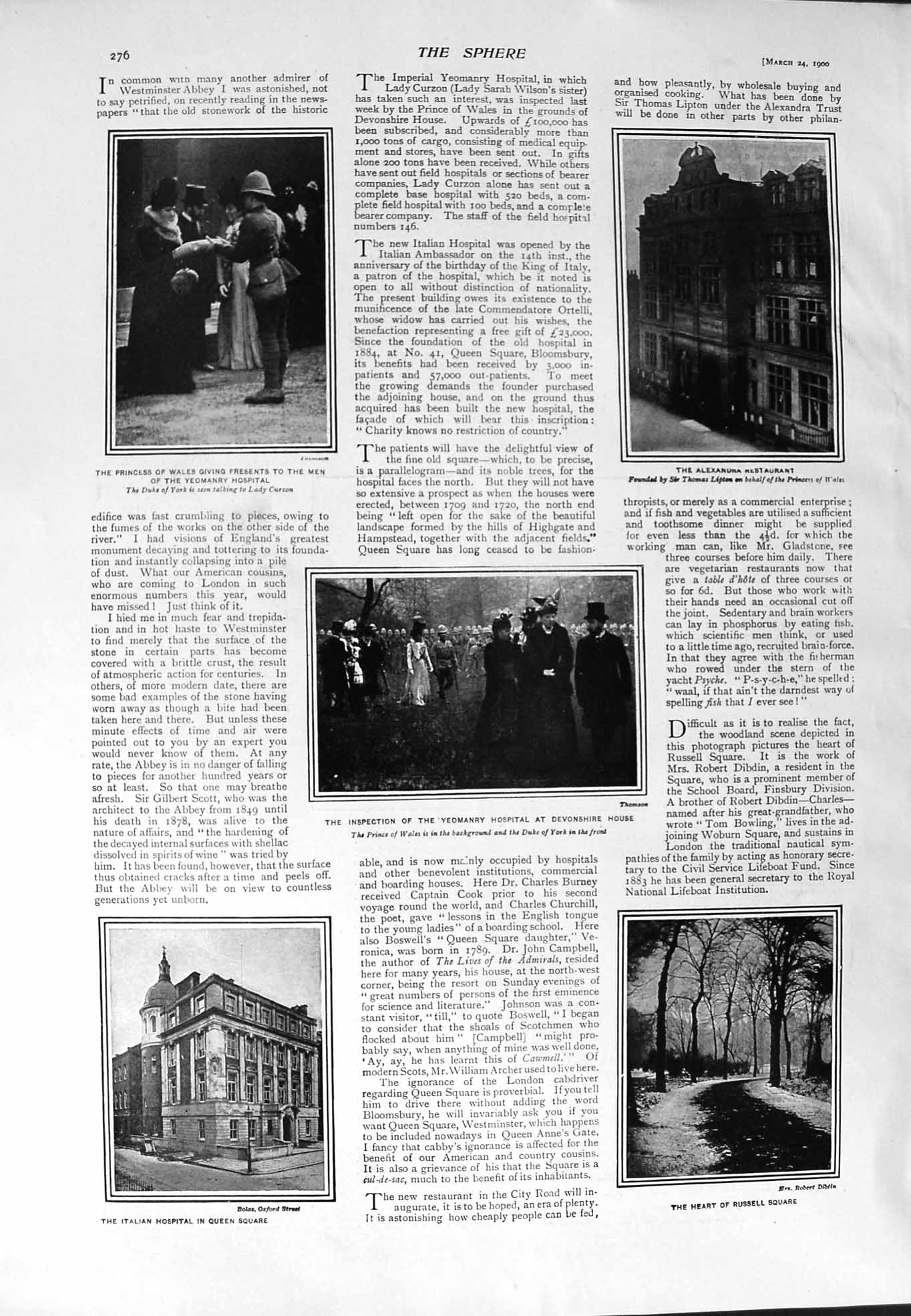 Original Old Antique Print 1900 Princess Wales Yeomanry Hospital Mansion House