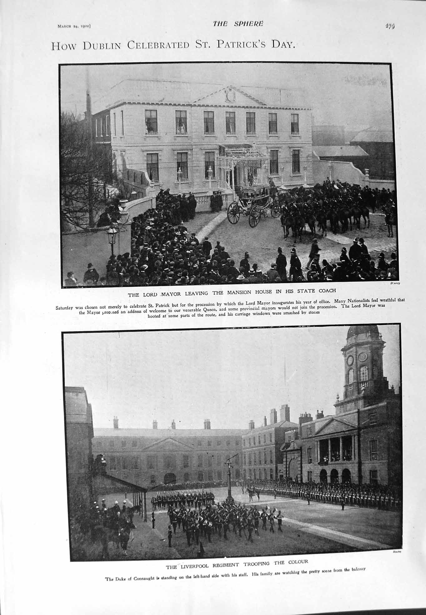 Original Old Antique Print 1900 Lord Mayor Dublin Connaught Waverley Lavigerie