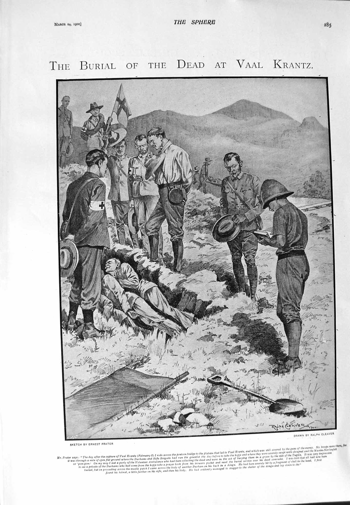 Original Old Antique Print 1900 Burial Dead Vaal Krantz Prater Lovatt Beaufort