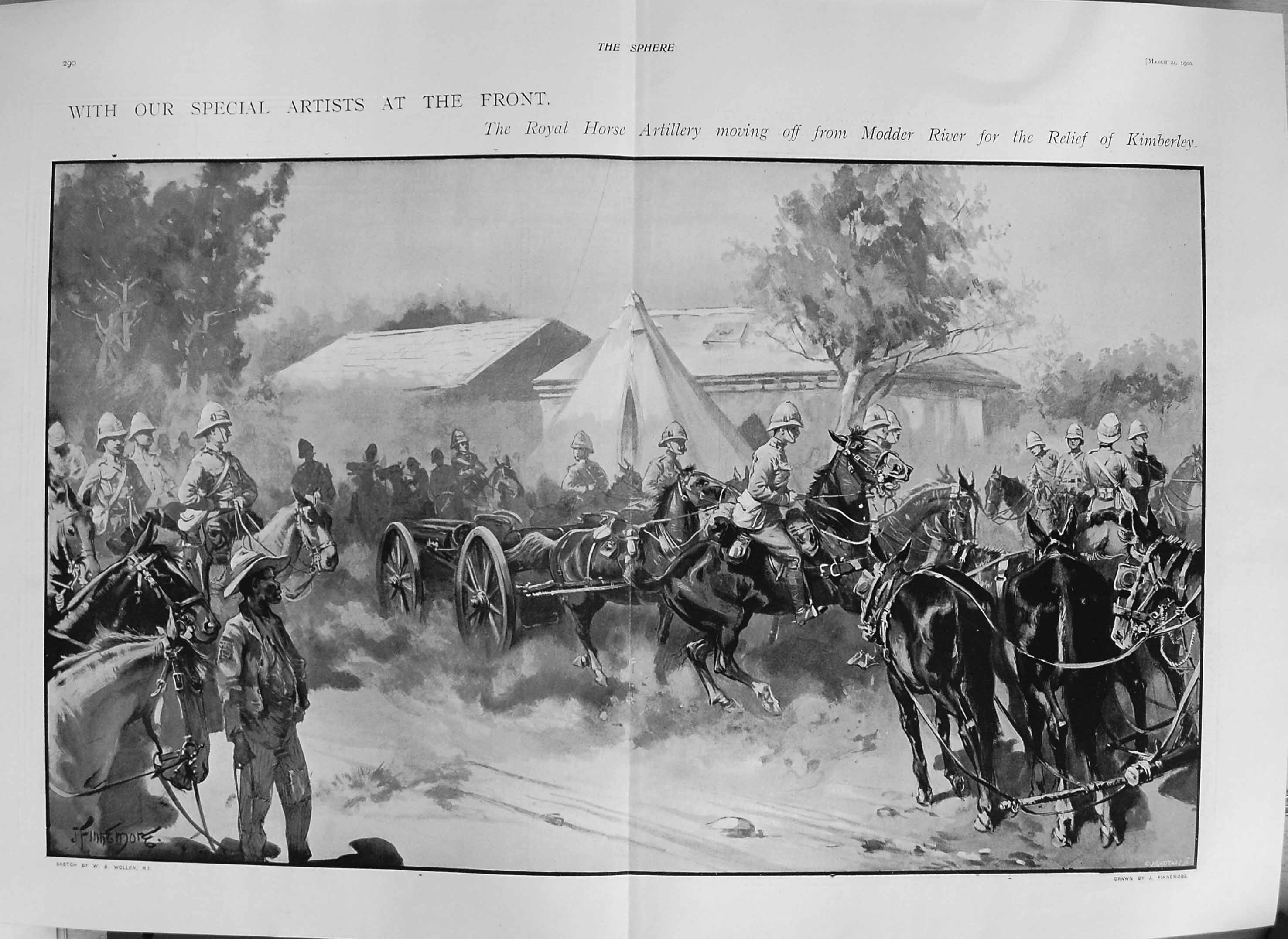 Old Antique Print 1900 Royal Horse Artillery Modder River Kimberley War 20th