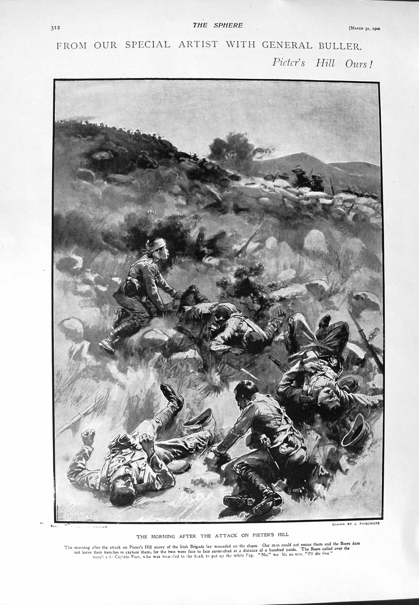 Original Old Antique Print 1900 General Buller War Pieter'S Hill Battle Siers