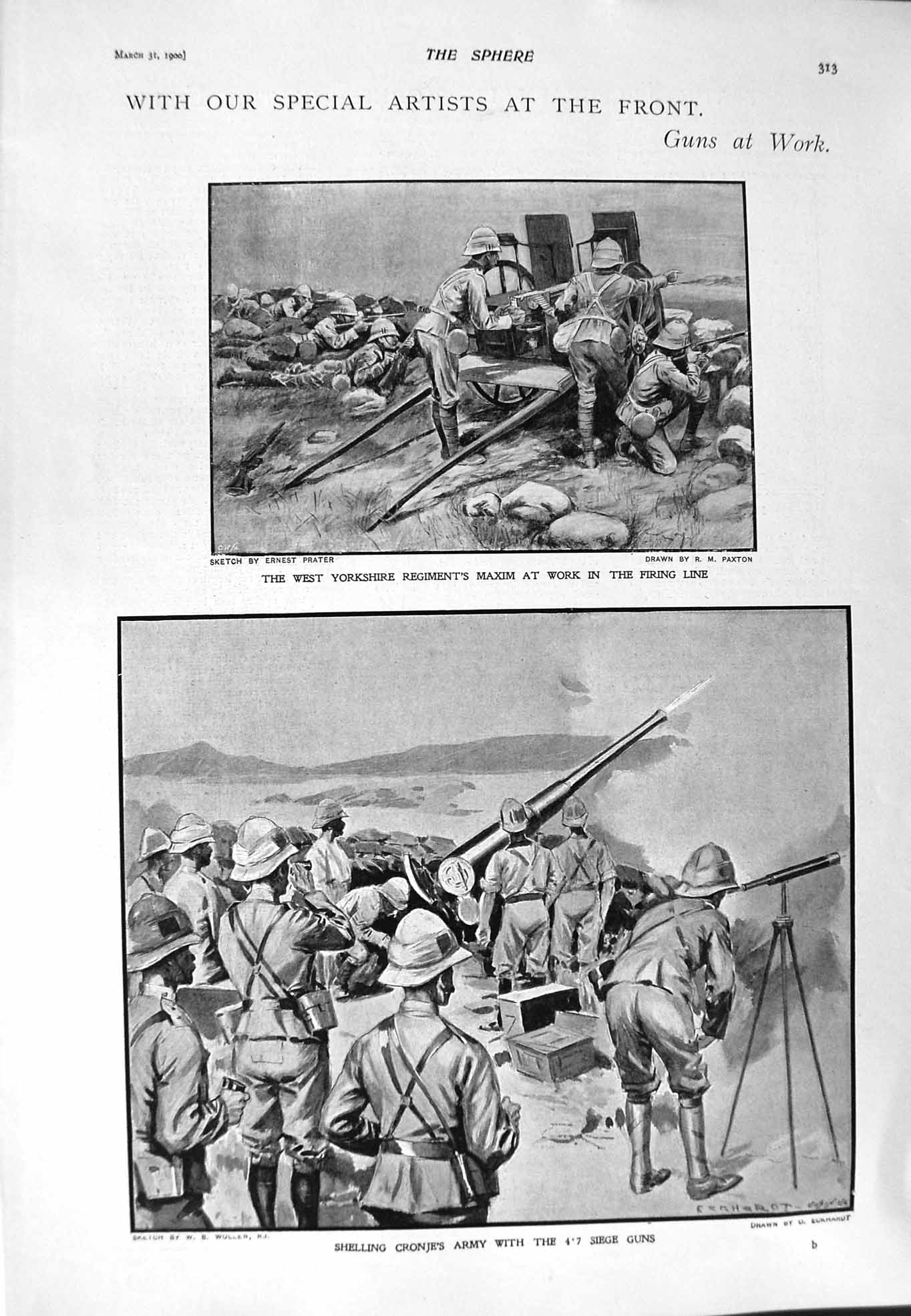 Original Old Antique Print 1900 Shelling Cronje Army War Guns Royal Engineers