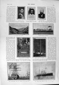 Old Antique Print 1900 Ship Bellerophon Niobe Helena Napoleon War Horses 20th