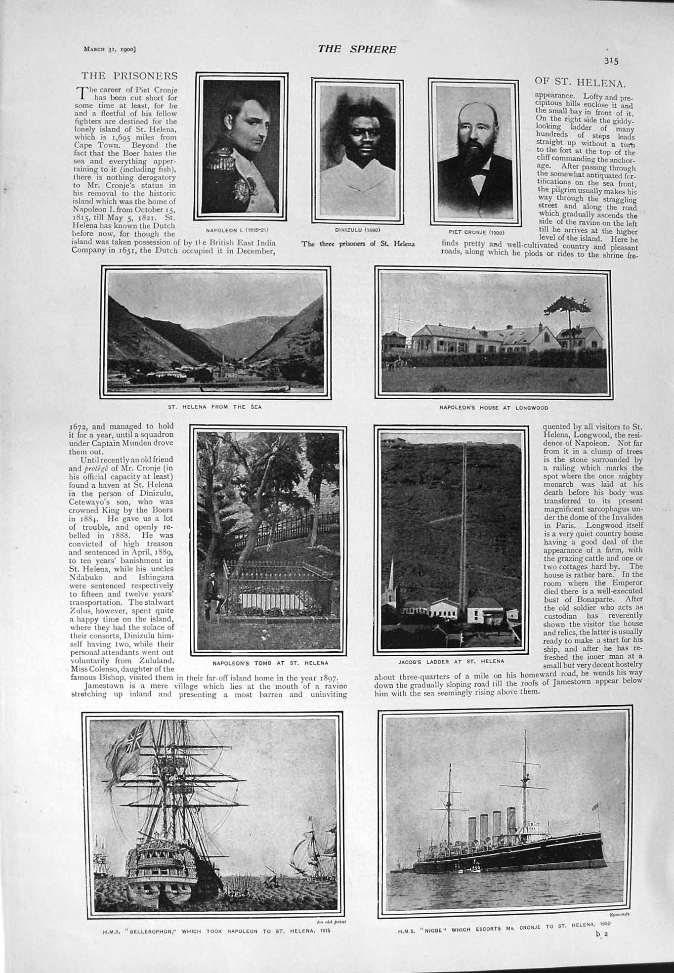 Old Antique Print 1900 Ship Bellerophon Niobe Helena Napoleon War Horses 20th