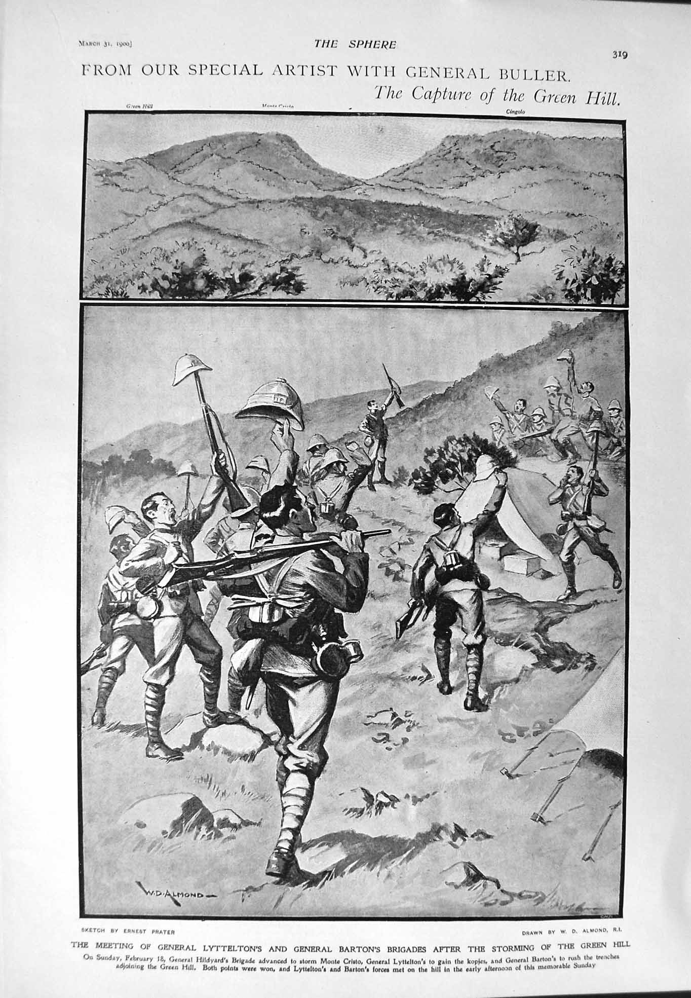 Old Antique Print 1900 General Buller Green Hill Lyttelton Barton Lygon 20th