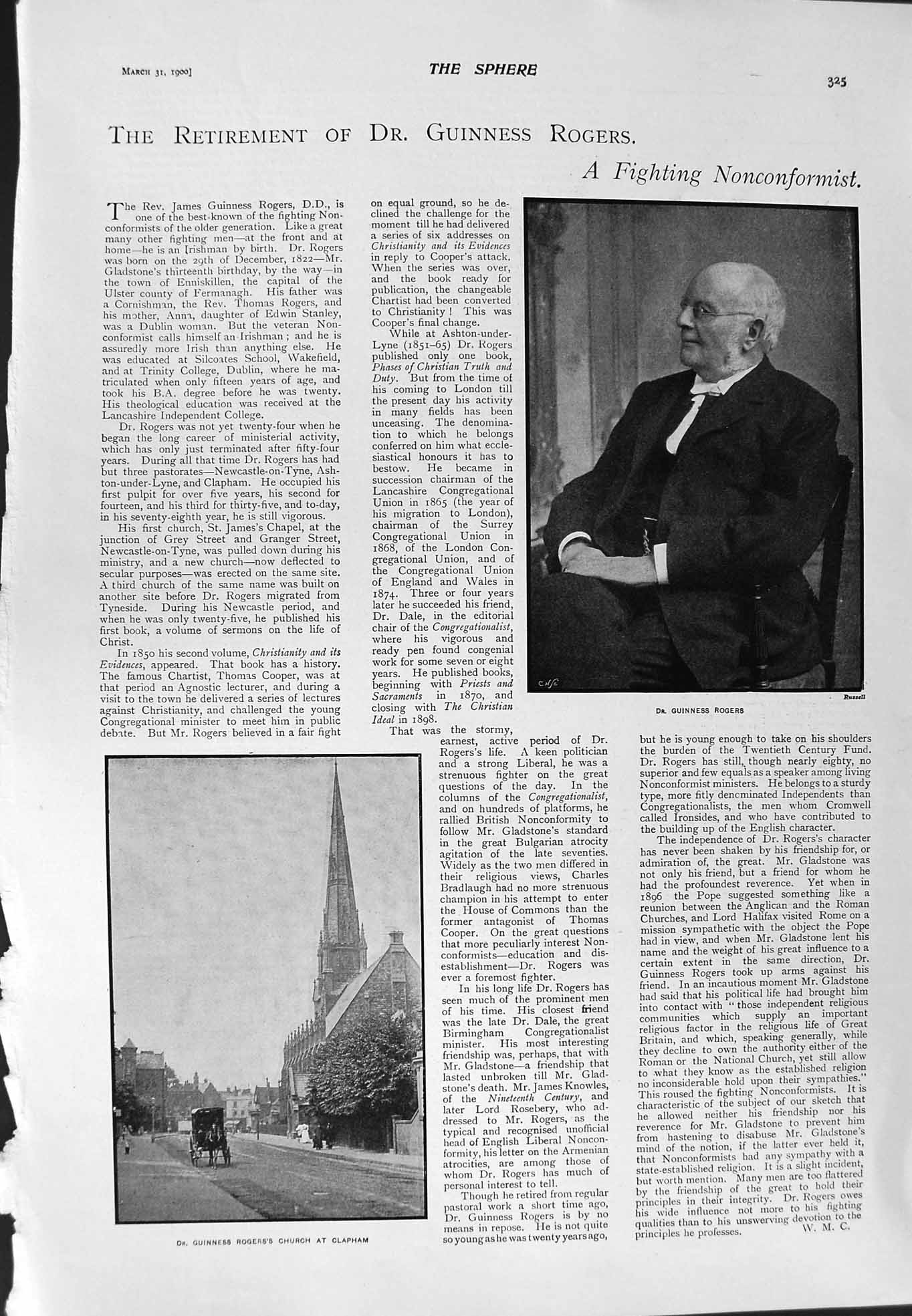 Old Antique Print 1900 Guiness Rogers Church Clapham George Elliot House 20th