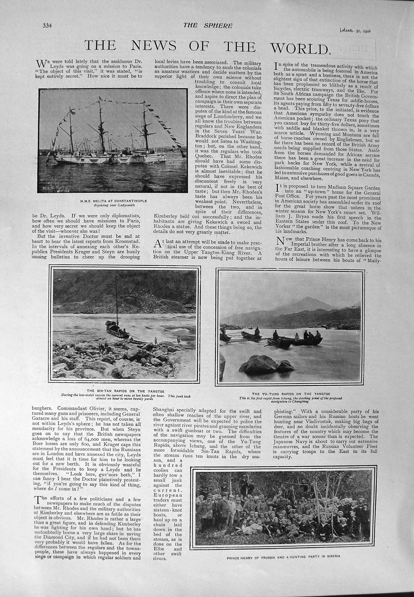 Original Old Antique Print 1900 Ship Melita Yangtse Henry Russia Fulton Weekes