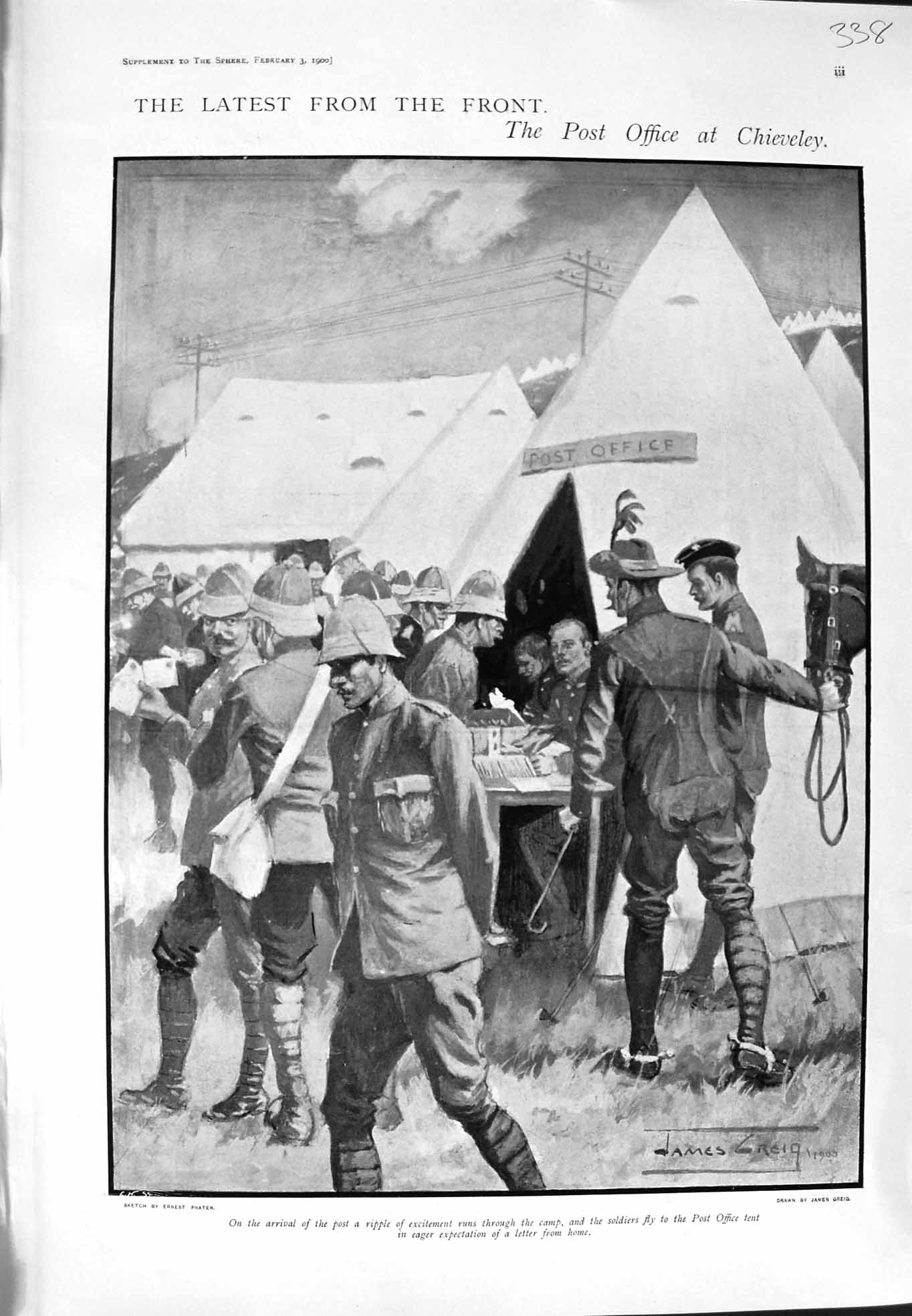 Original Old Antique Print 1900 War Post Office Chieveley Battle Magersfontein