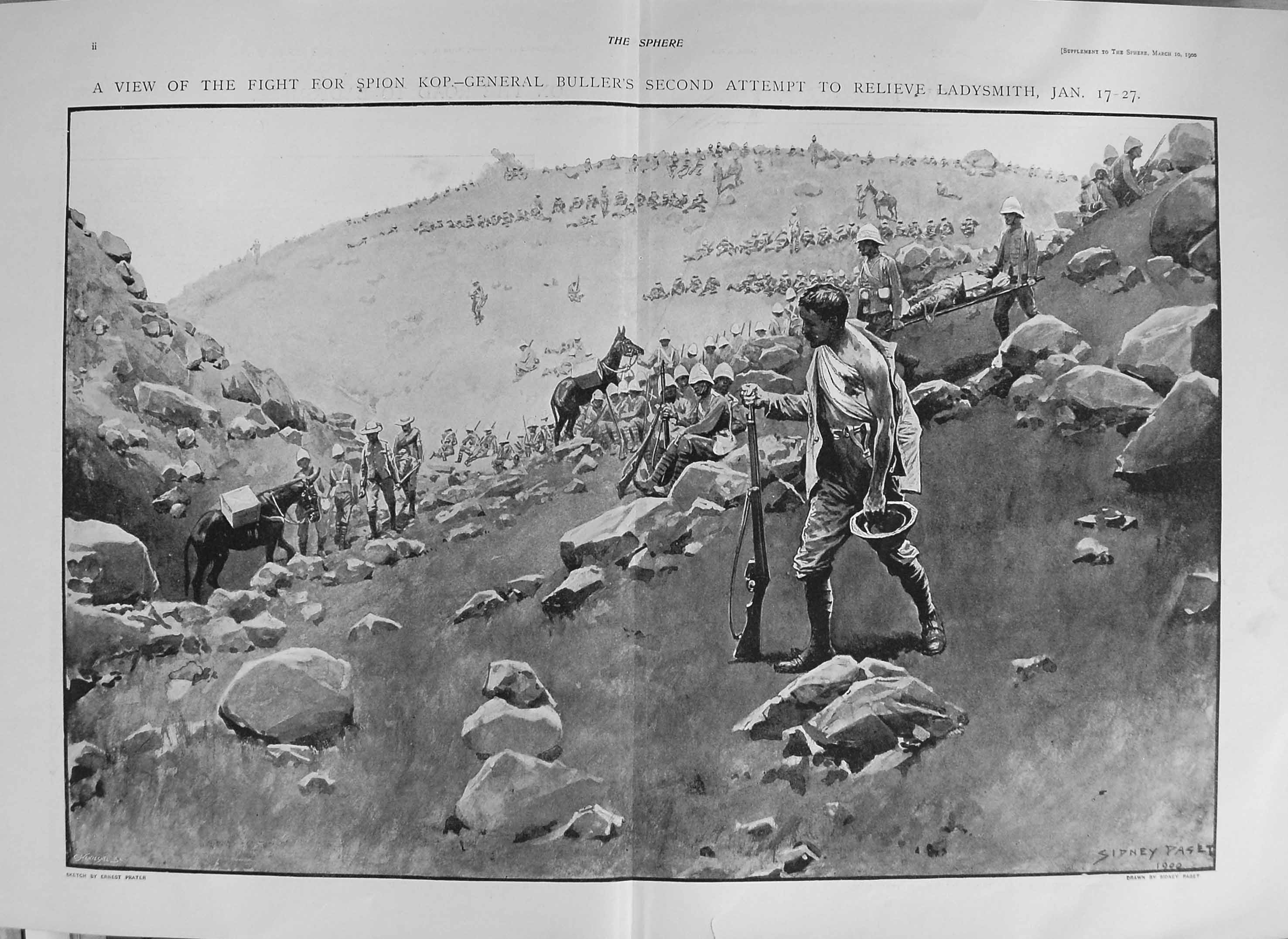 Original Old Antique Print 1900 General Buller Ladysmith War Durham Spion Kop