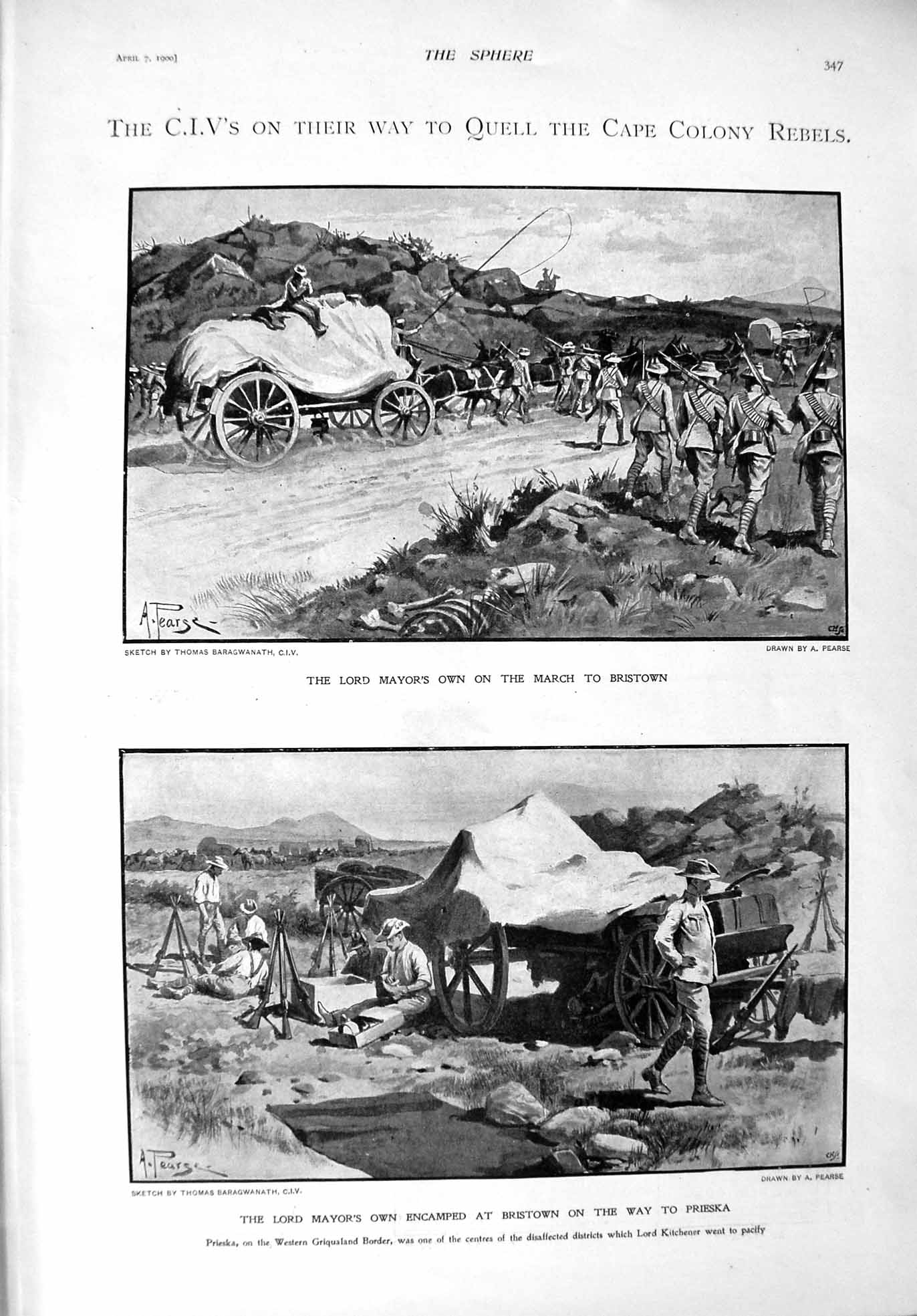 Original Old Antique Print 1900 C.I.V. Mayor Bristown Prieska French Pole-Carew
