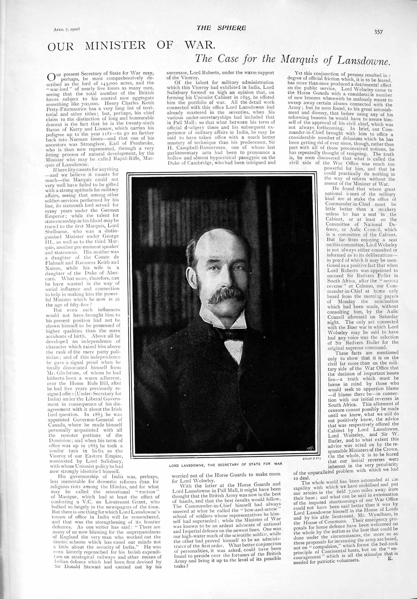 Original Old Antique Print 1900 Lord Lansdowne Minister War John Wesley Chapel