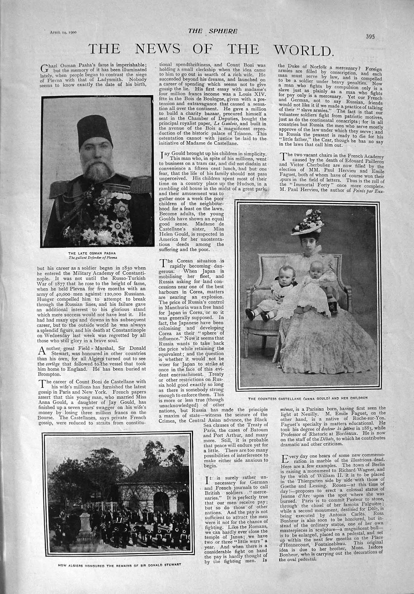 Original Old Antique Print 1900 Osman Pasha Castellane Gould Donald Stewart