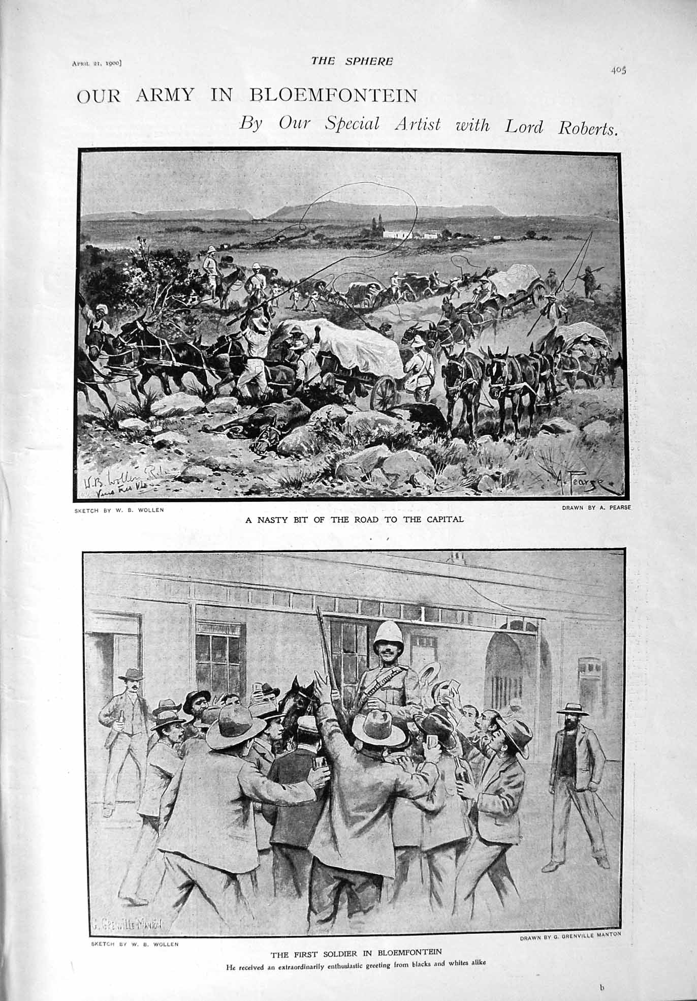 Original Old Antique Print 1900 War Sier Bloemfontein Gregorowski Transvaal